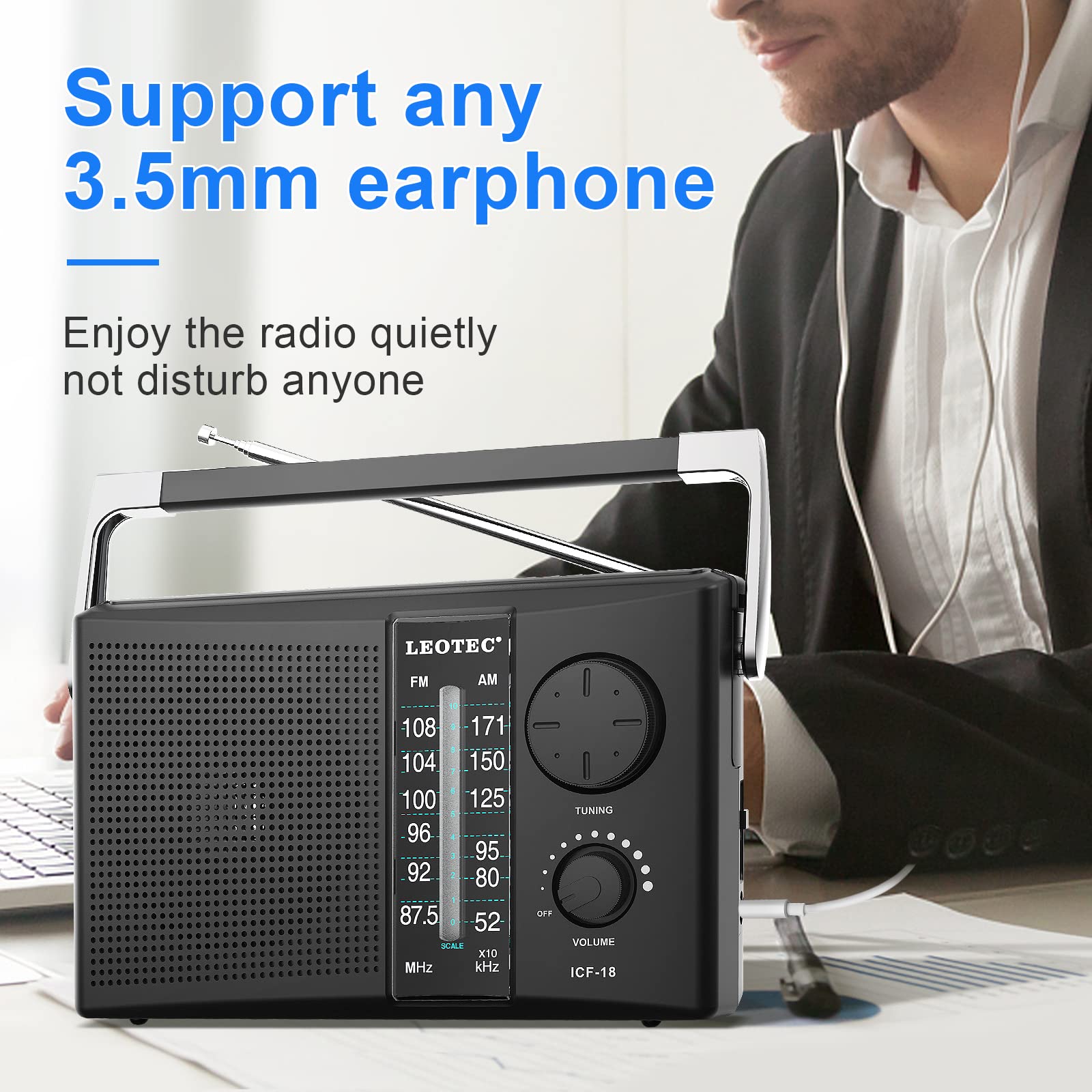 LEOTEC Portable AM FM Radio – AC or Battery