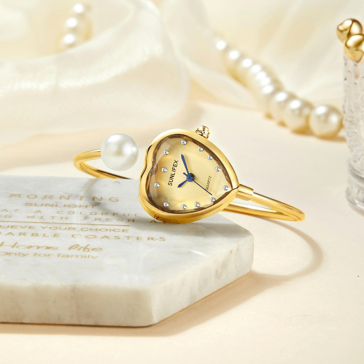 MASTOP Heart Shaped Bracelet Watch for Women Dainty Gold - MASTOP Official Imagery - 6