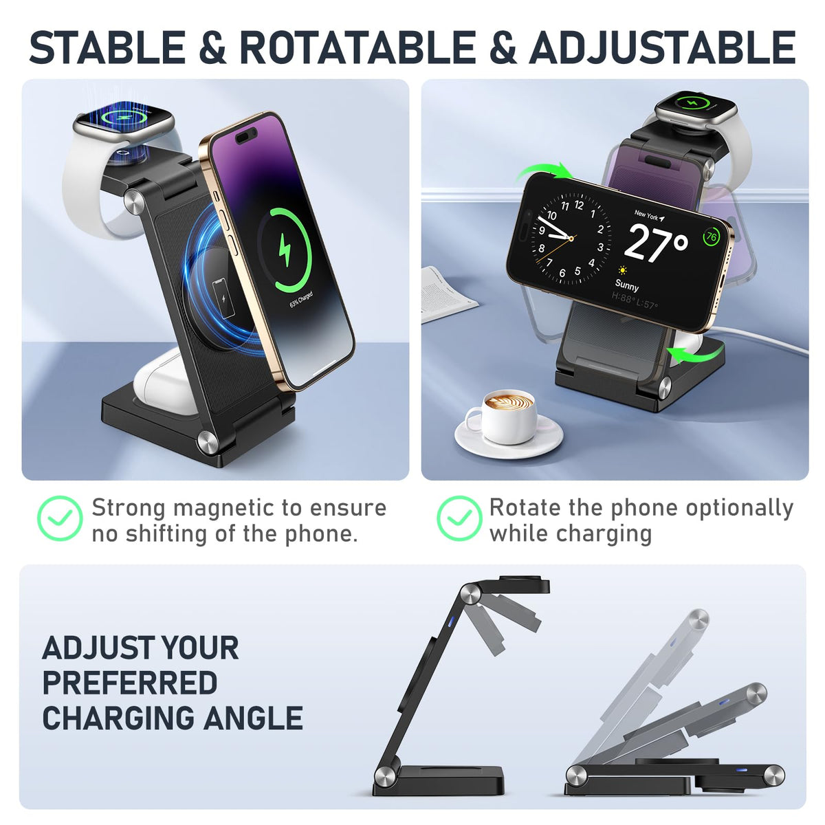 Magnetic Wireless Charger Stand 3 in 1 Foldable Wireless - GEJIUCAI Official Imagery - 5