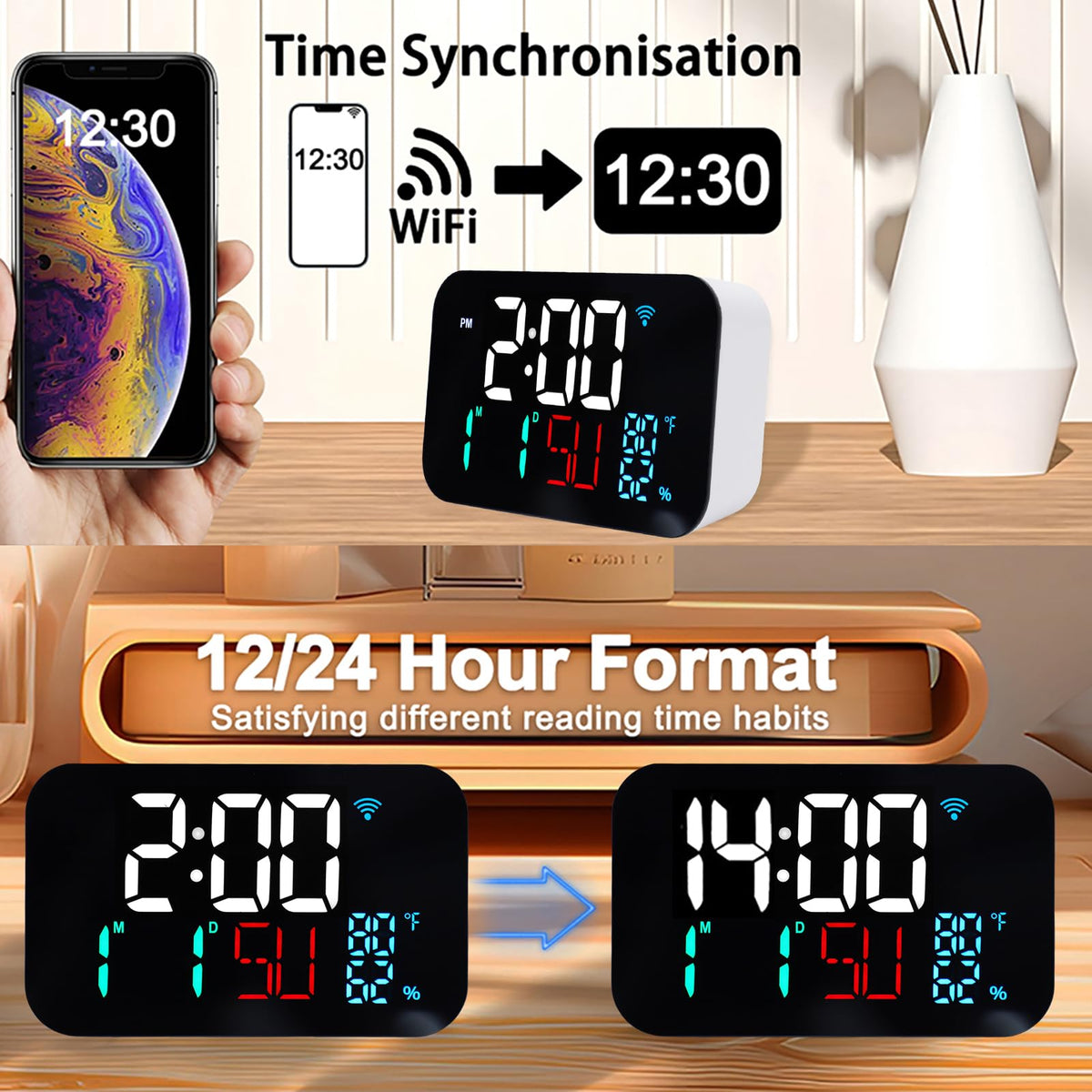 Luocute WiFi Smart Clock Weather Station Alarm Date Day - Luocute Official Imagery - 4