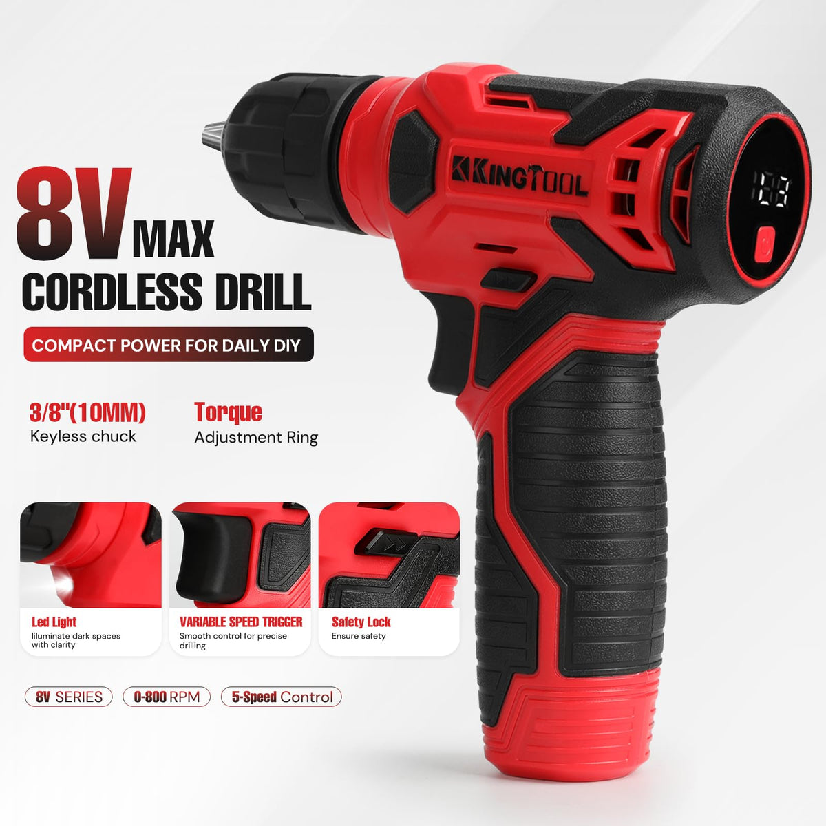 KingTool Tool Kit with 8V Cordless Drill 156 Piece Tool Set - KingTool Official Imagery - 5