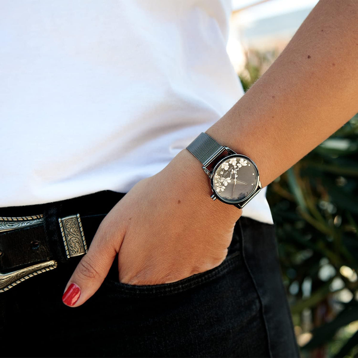 Nine West Women s Floral Dial Mesh Bracelet Watch - Nine West Official Imagery - 3