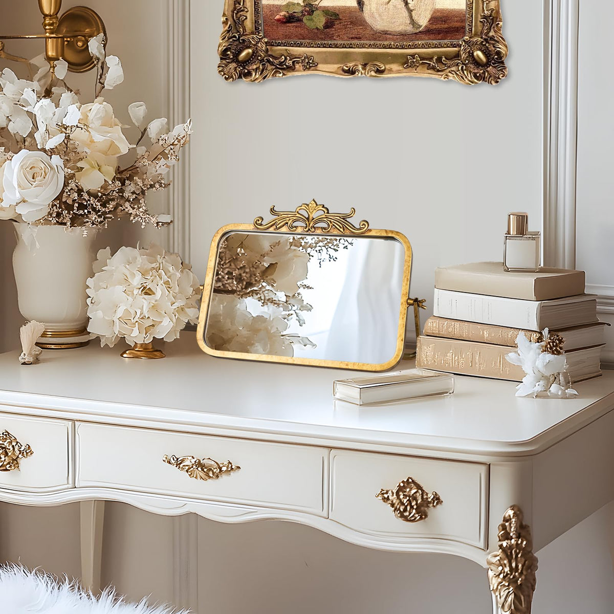 Small Vintage Mirror 7 9 L x 11 8 W Antique Gold Desk Mirror - GIFTTROVE Official Imagery - 8