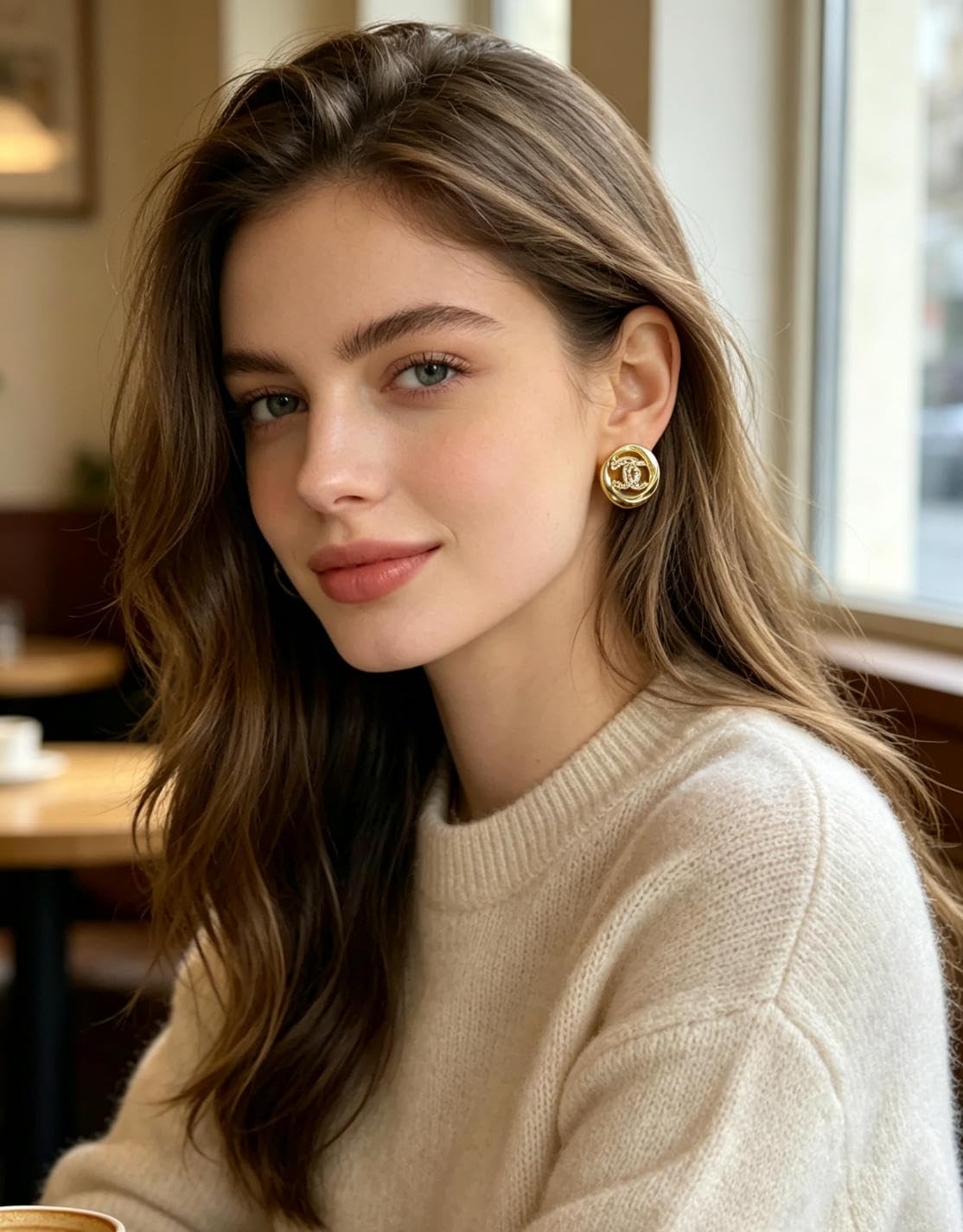 Gold Tone Crystal Logo Necklace and Earrings Jewelry Set - TABACU Official Imagery - 5