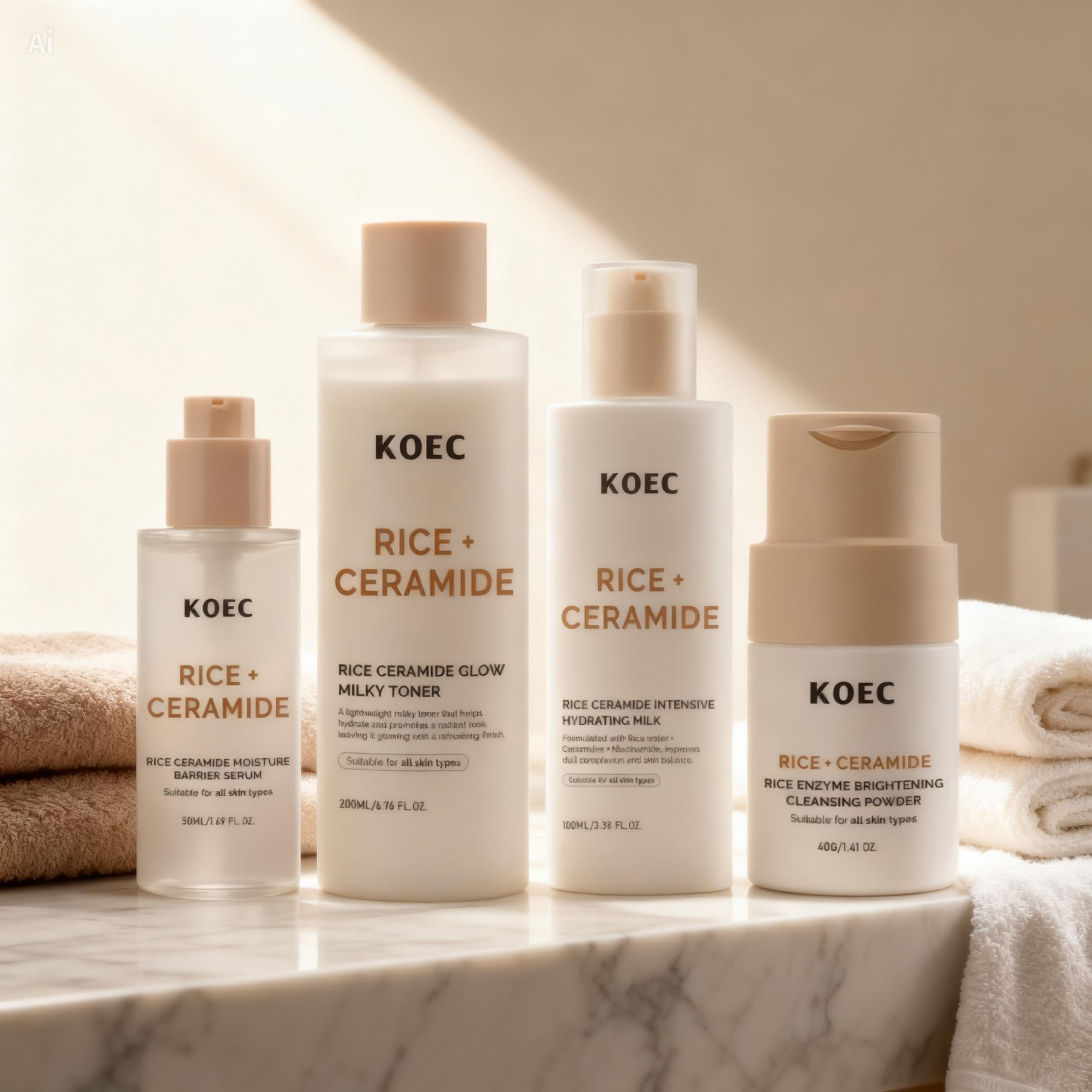 Rice Korean Skincare Set, 4-Step Routine with Face Wash, Toner - BEAUTIVANA