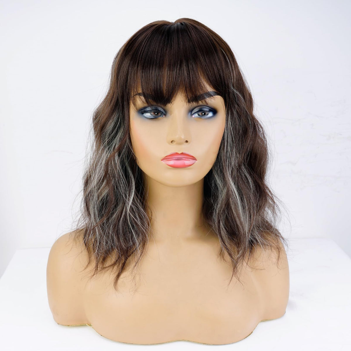 Brown Mixed Blonde Short Bob Wavy Wig with Bangs for women - andromeda Official Imagery - 3