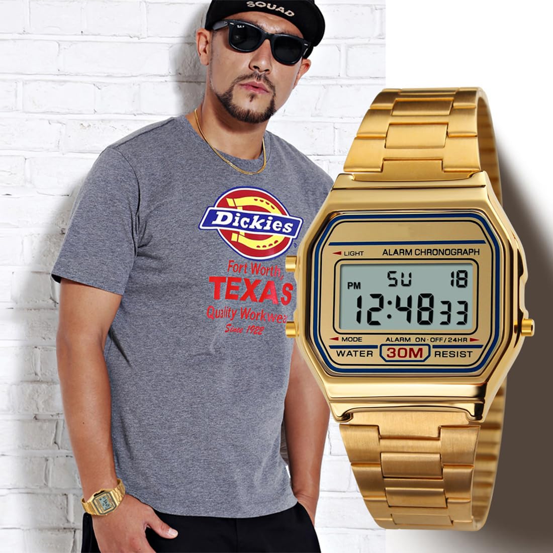 PASOY Men's Digital Gold Stainless Steel Watch - View 7