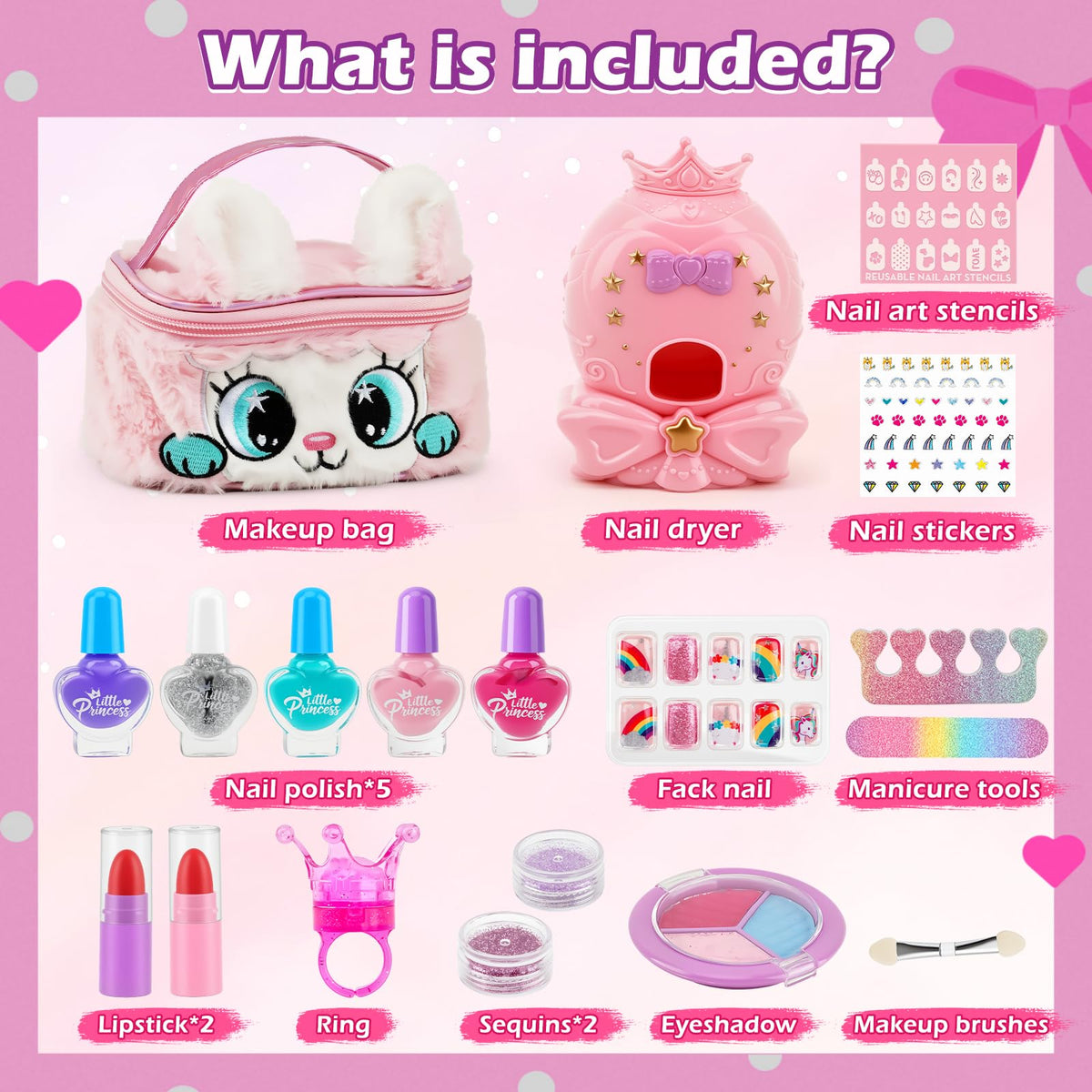 Kids Makeup Kit for Girls Washable Nail Polish Set with 1 - PANPAPA Official Imagery - 7