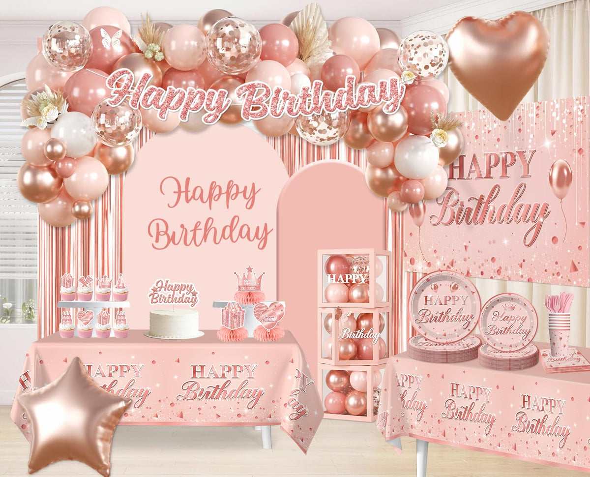 266Pcs Rose Gold Birthday Decorations All in One Set for 20 - cocomigo Official Imagery - 4