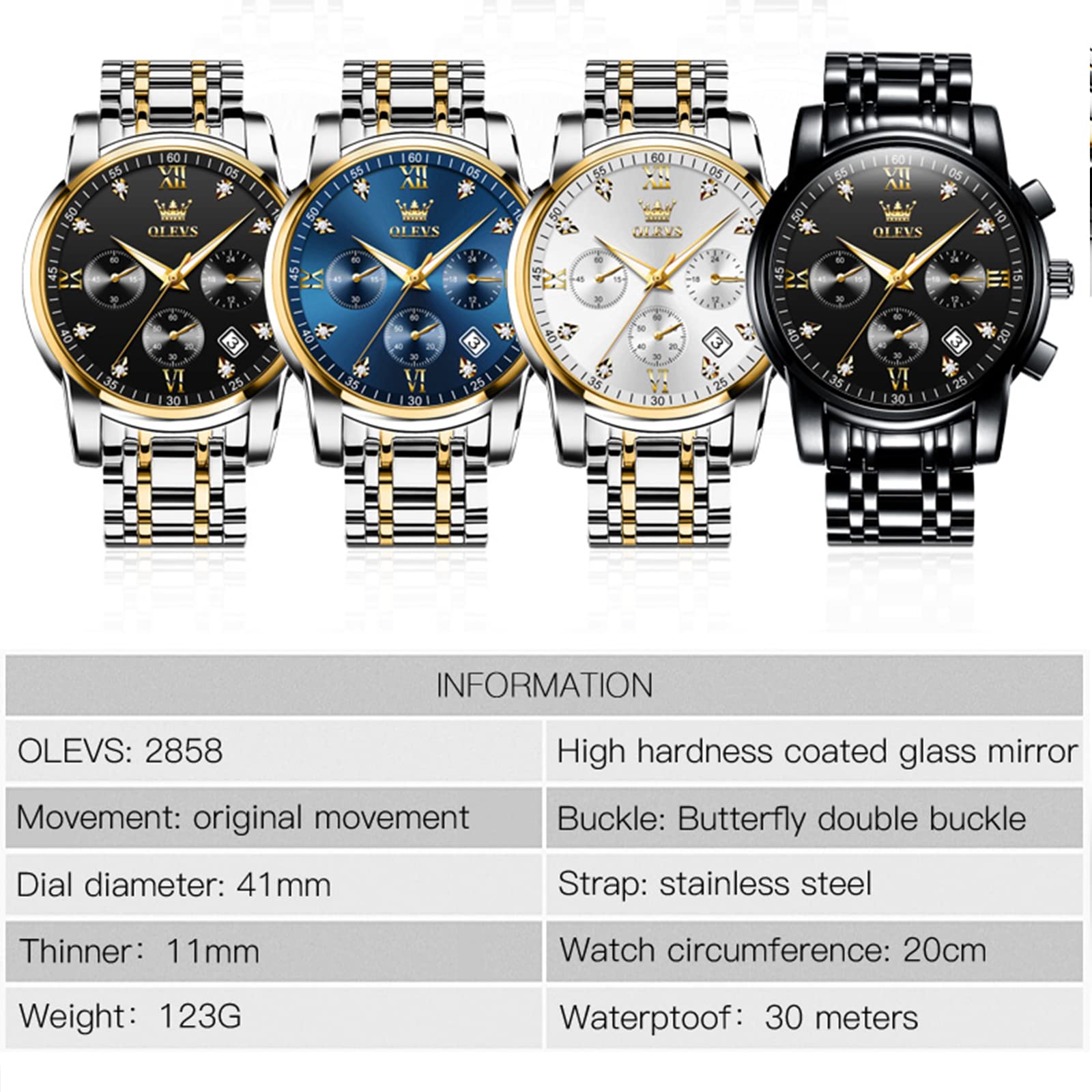 OLEVS Men's All Black Chronograph Dress Watch
