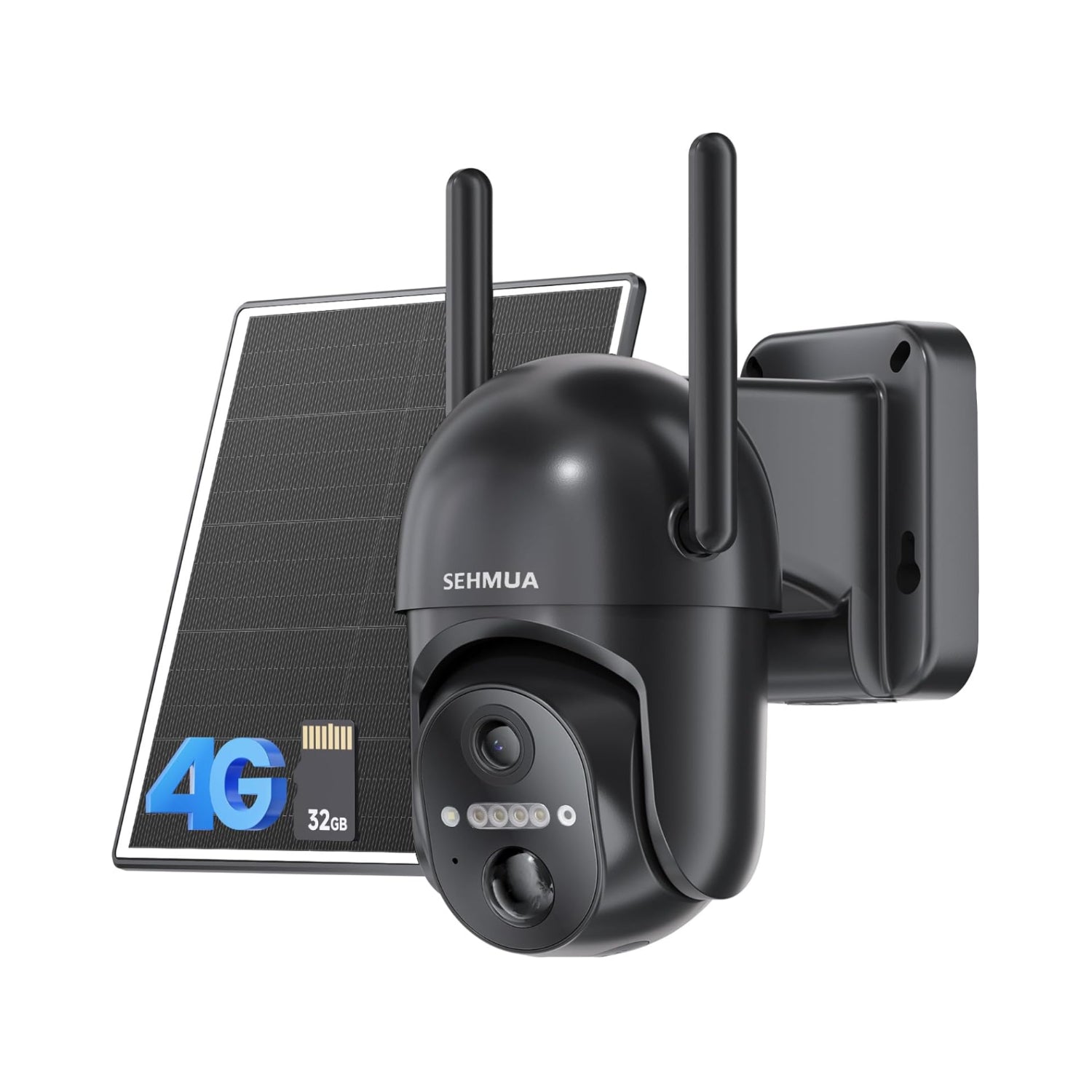 SEHMUA wireless outdoor security camera with 2K resolution and 360° view, battery-powered for outdoor surveillance.