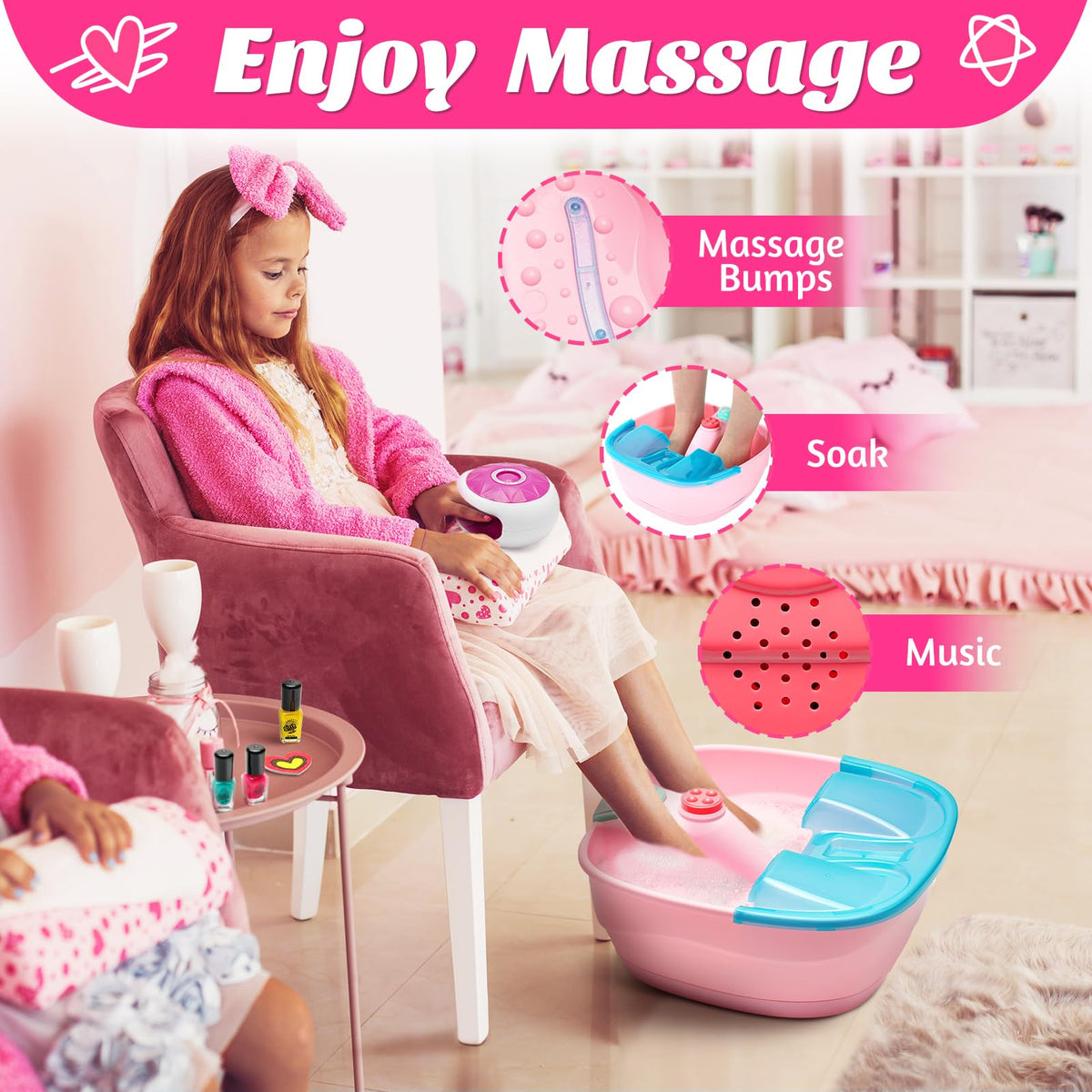 Kids Spa Day Kit Girls Foot Spa Music Soak Tub Nail Dryer - Holycco Official Imagery - 6