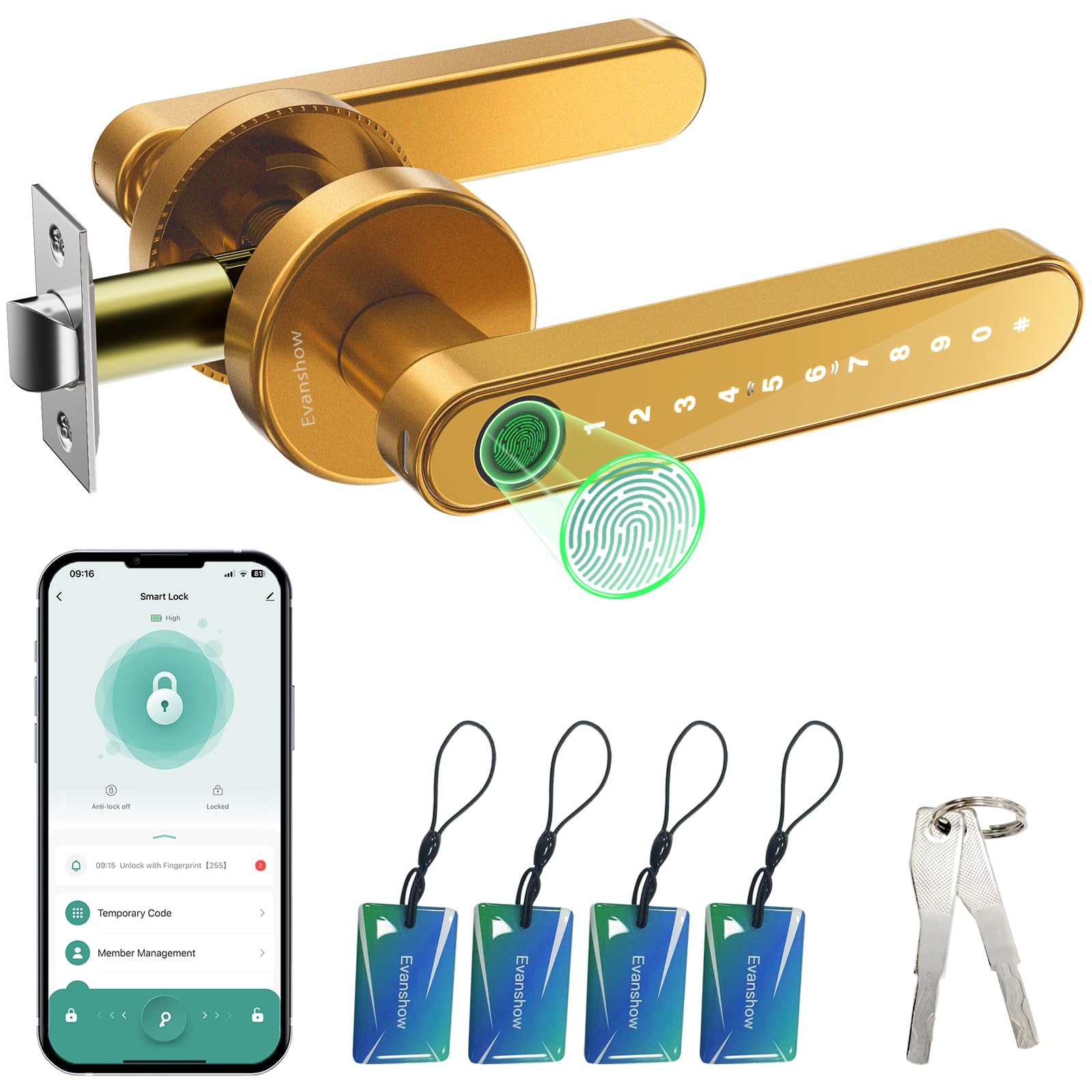 Evanshow Fingerprint Door Lock Biometric Door Knob with Keypad Keyless Entry, Do - Evanshow Official Product View 10