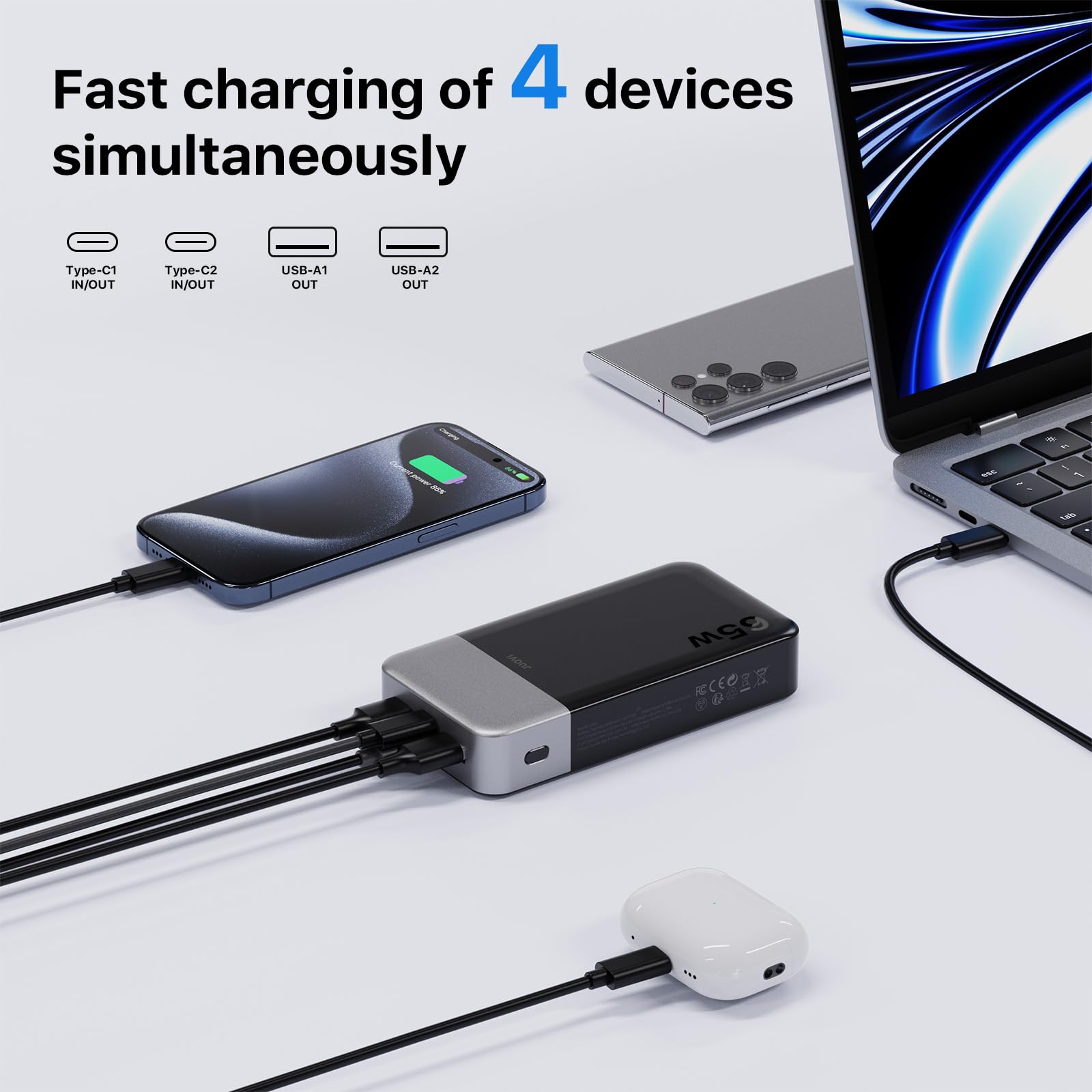 JUOVI 65W Portable Charger for Laptop Power Bank 20000mAh