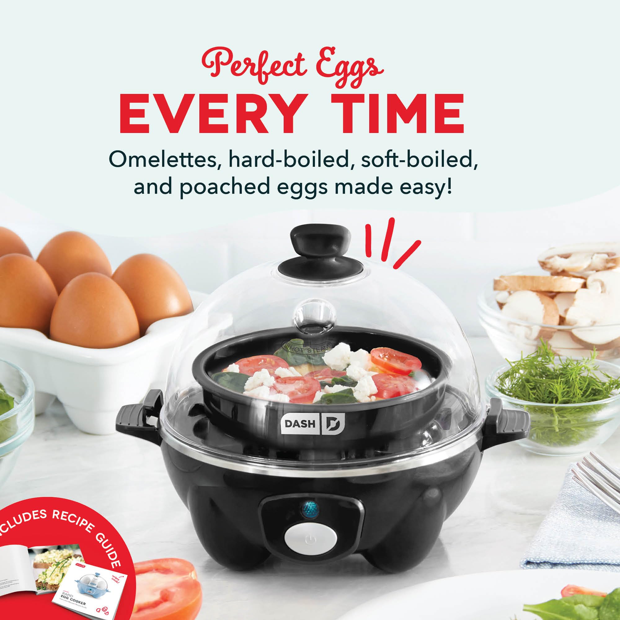 Dash Rapid Egg Cooker, 7 Hard Boiled Eggs, Black by DASH - Angle View 4