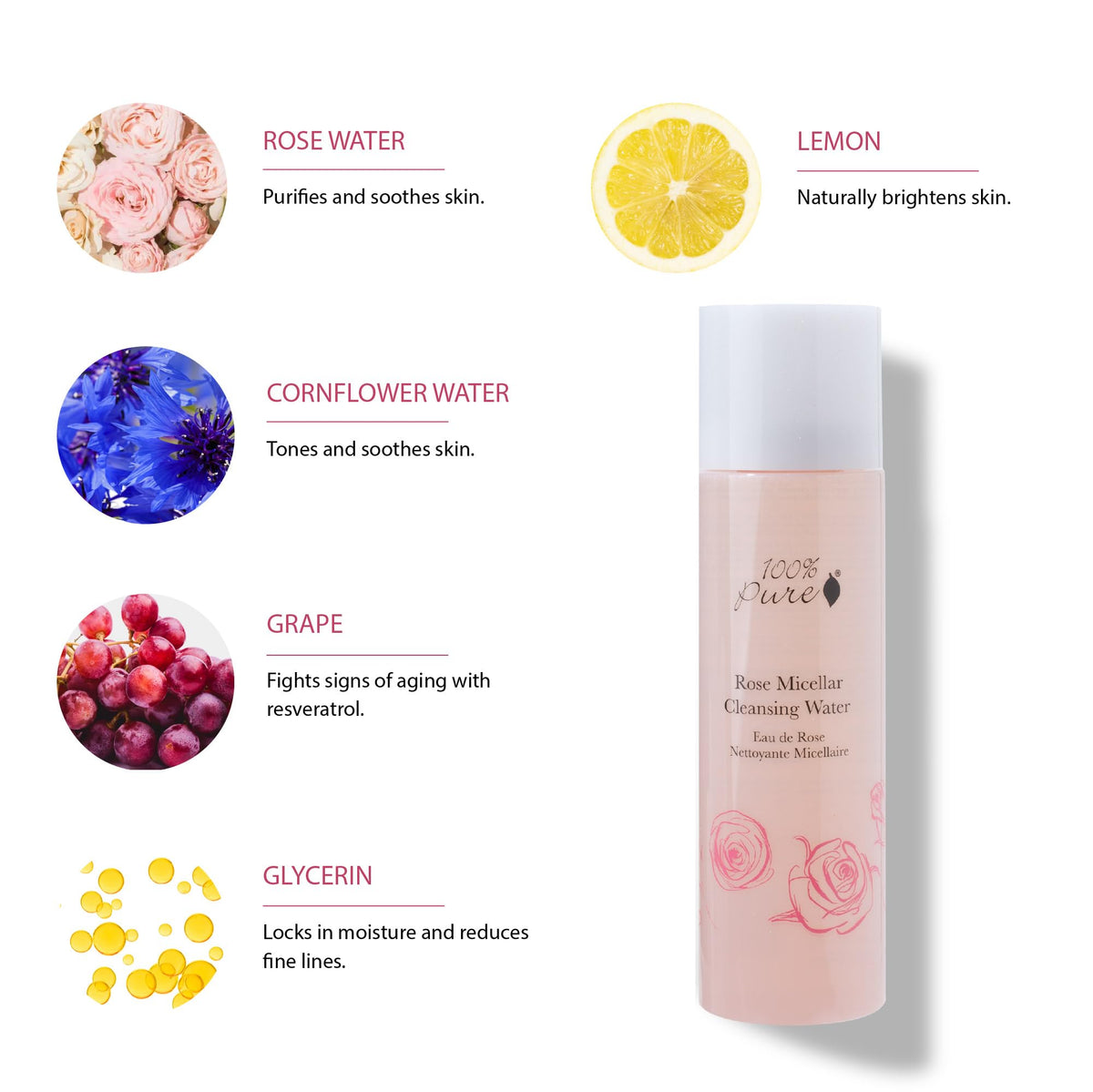 100 PURE Rose Micellar Water 7 1 fl oz - 100% PURE Official Imagery - 4