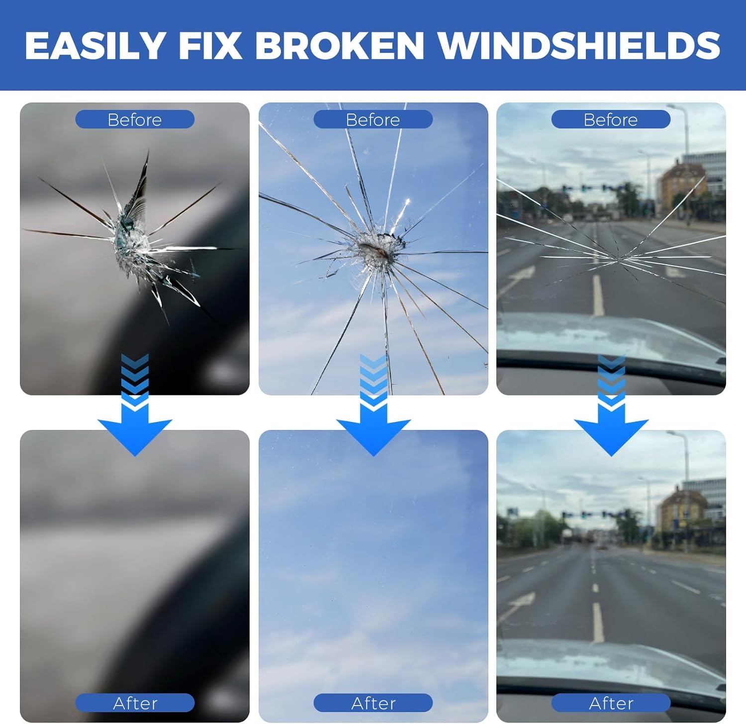 NASILOOP windshield repair kit for quick and efficient glass crack repair, includes repair fluid and tools for car windshields.