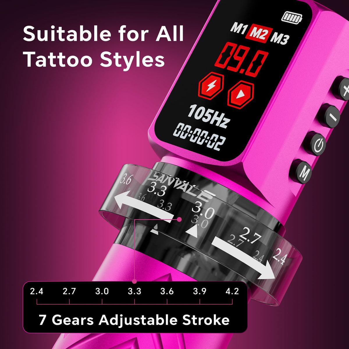Wireless Tattoo Kit with 2pcs 2300mAh Batteries Adjustable - SANVALE Official Imagery - 4