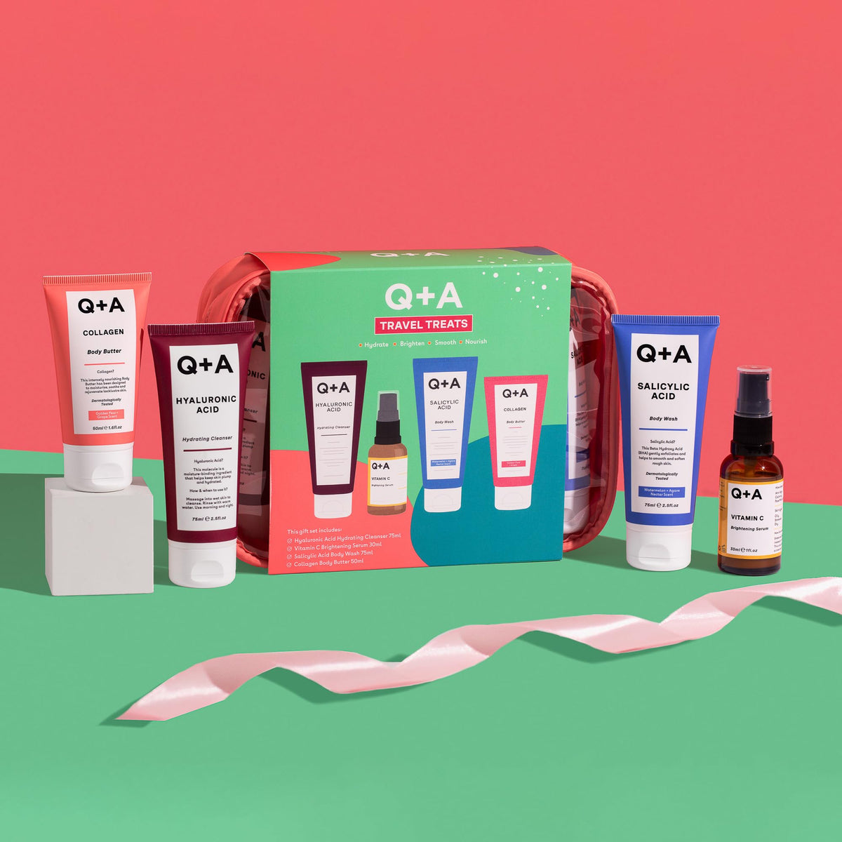 Q A Travel Treats Gift Set 4 Piece Skincare Bodycare Minis - Q+A Official Imagery - 6