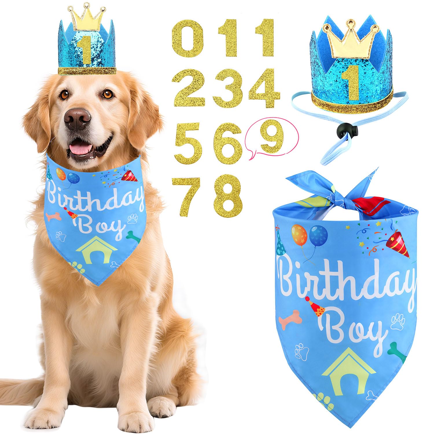 Rensh Dog Birthday Party Supplies, Dog Birthday Bandana Hat with - Product Imagery