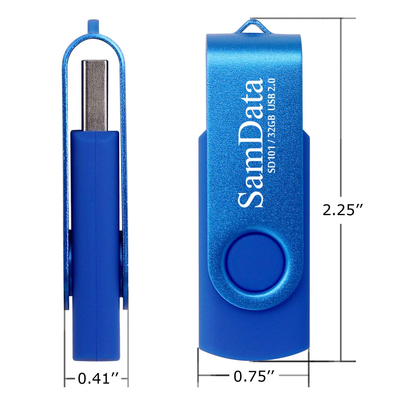 SamData 32GB USB flash drives in black and blue with LED lights, compact thumb drives for storage and data backup.