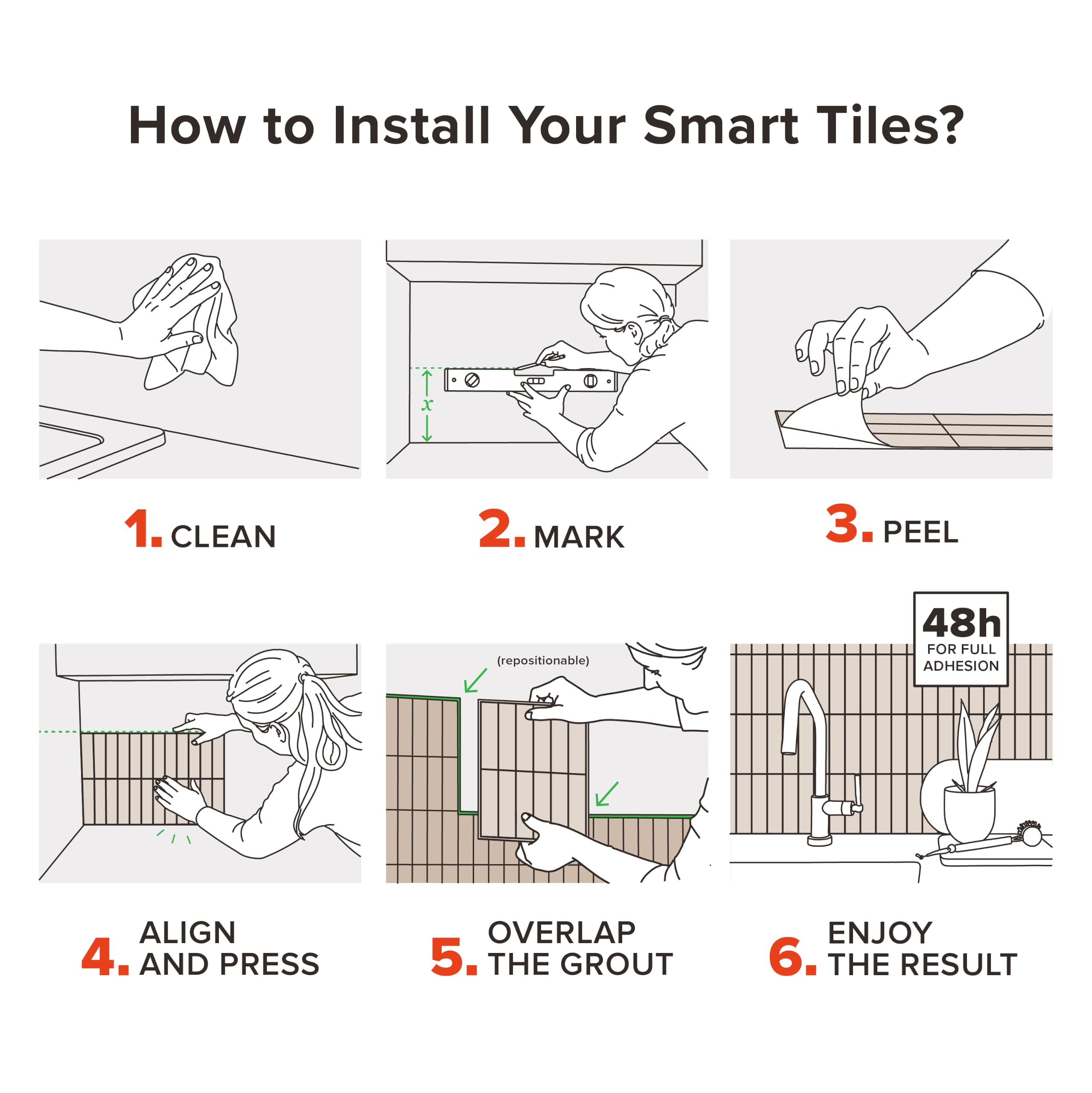 Smart Tiles Peel and Stick backsplash, Stacked White & Grey, 11.4 - Smart Tiles Official Product View 7