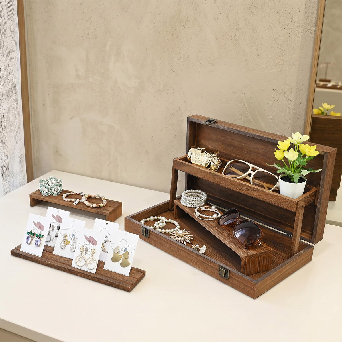 MOOCA 3 Tier Portable Wooden Jewelry Display Risers Carrying - MOOCA Official Imagery - 8