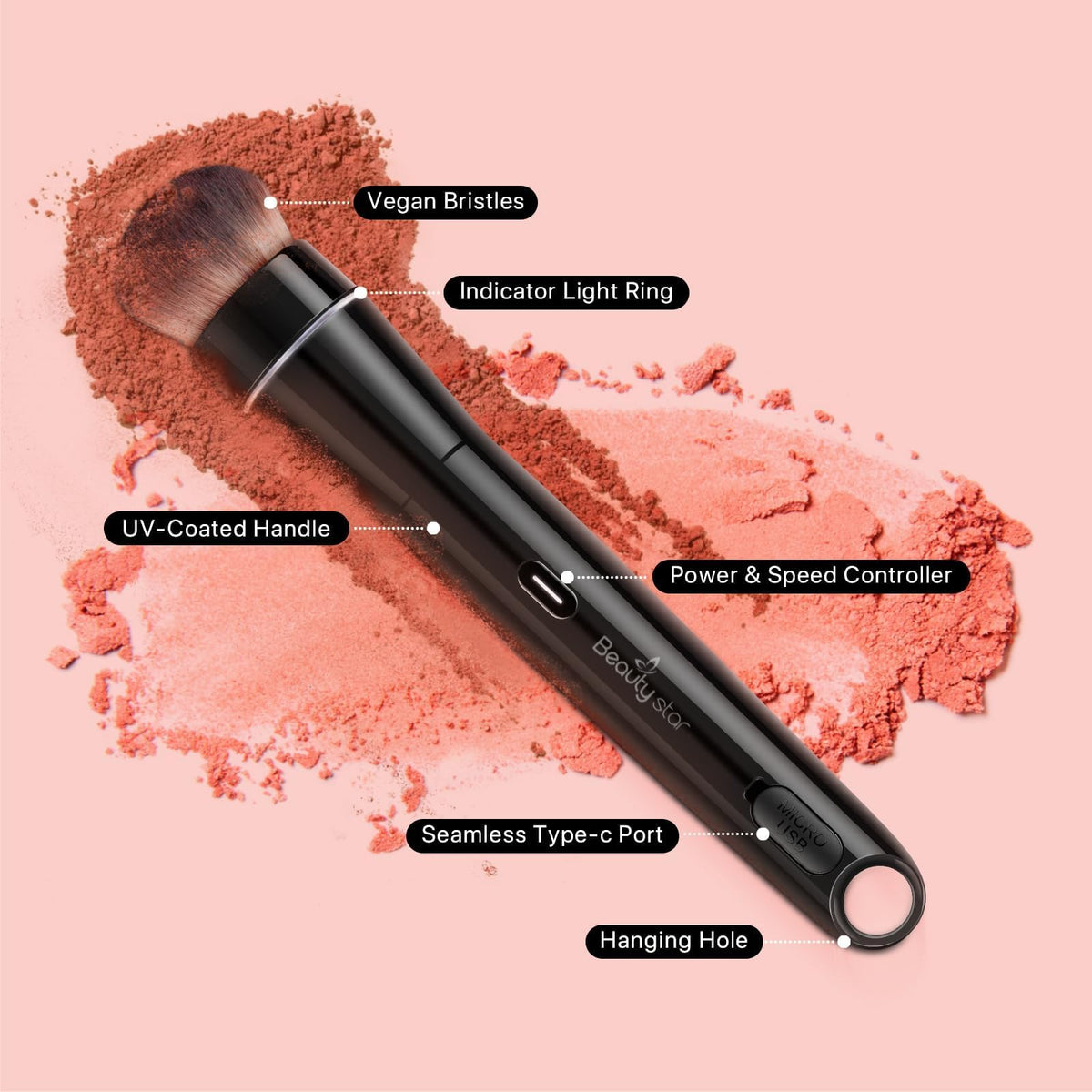 360 Electric Rotating Auto Makeup Brush with 2 Replaceable - Beauty Star Official Imagery - 5