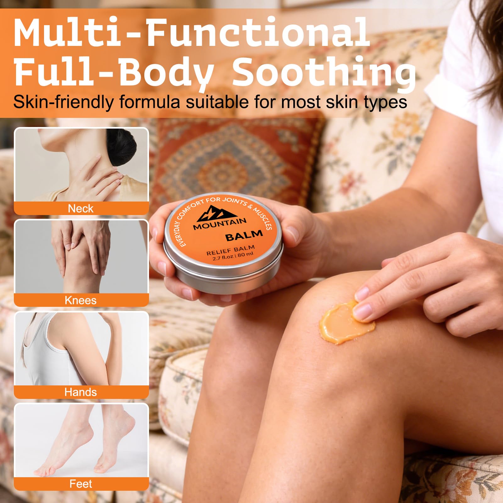 Two containers of Generic Relief Balm Soothing Gel Cream for knees, feet, and back, designed for muscle relief and comfort.