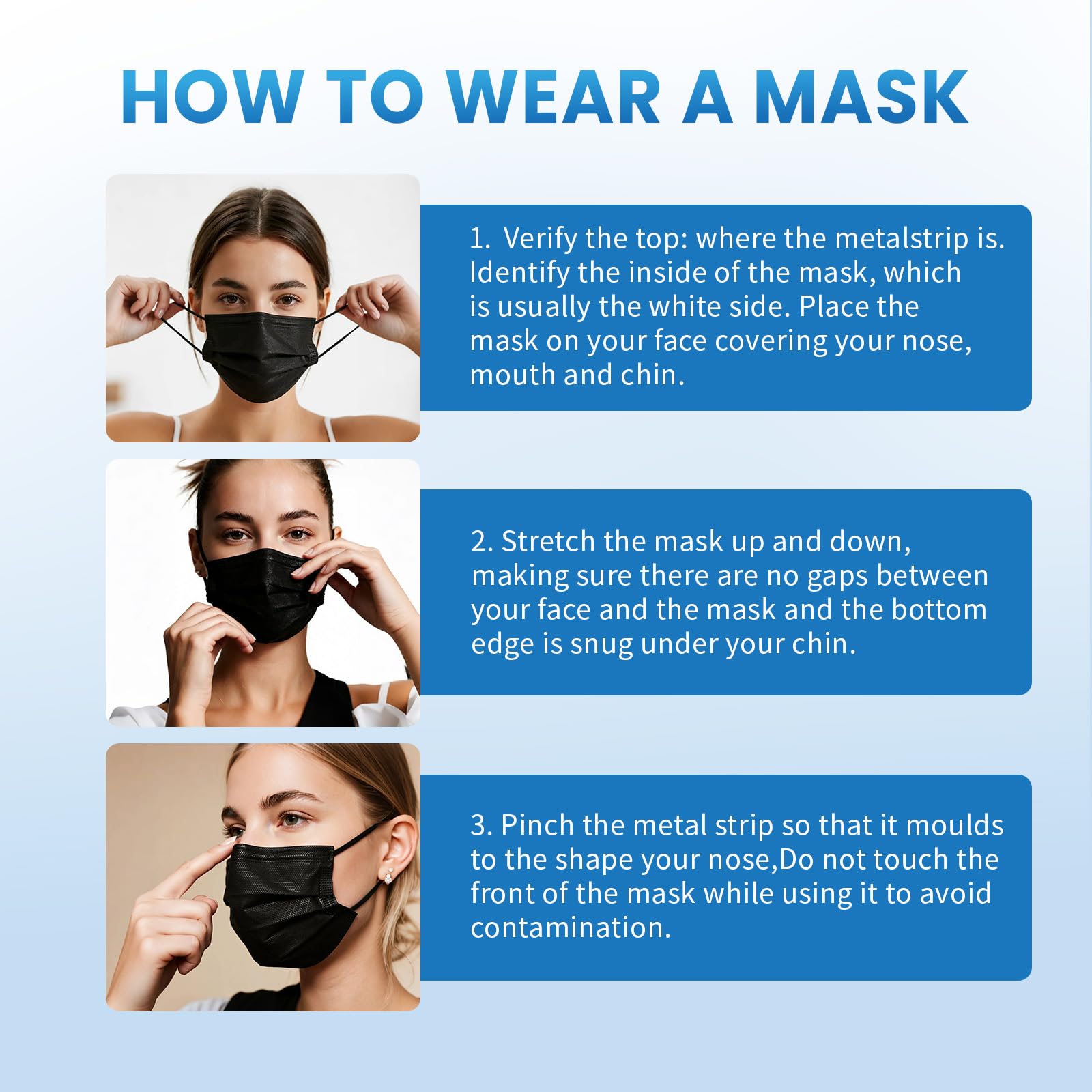 Borje Disposable Face Mask, 100 PCS Black Masks, 3 Ply Protection - Borje Official Product View 7