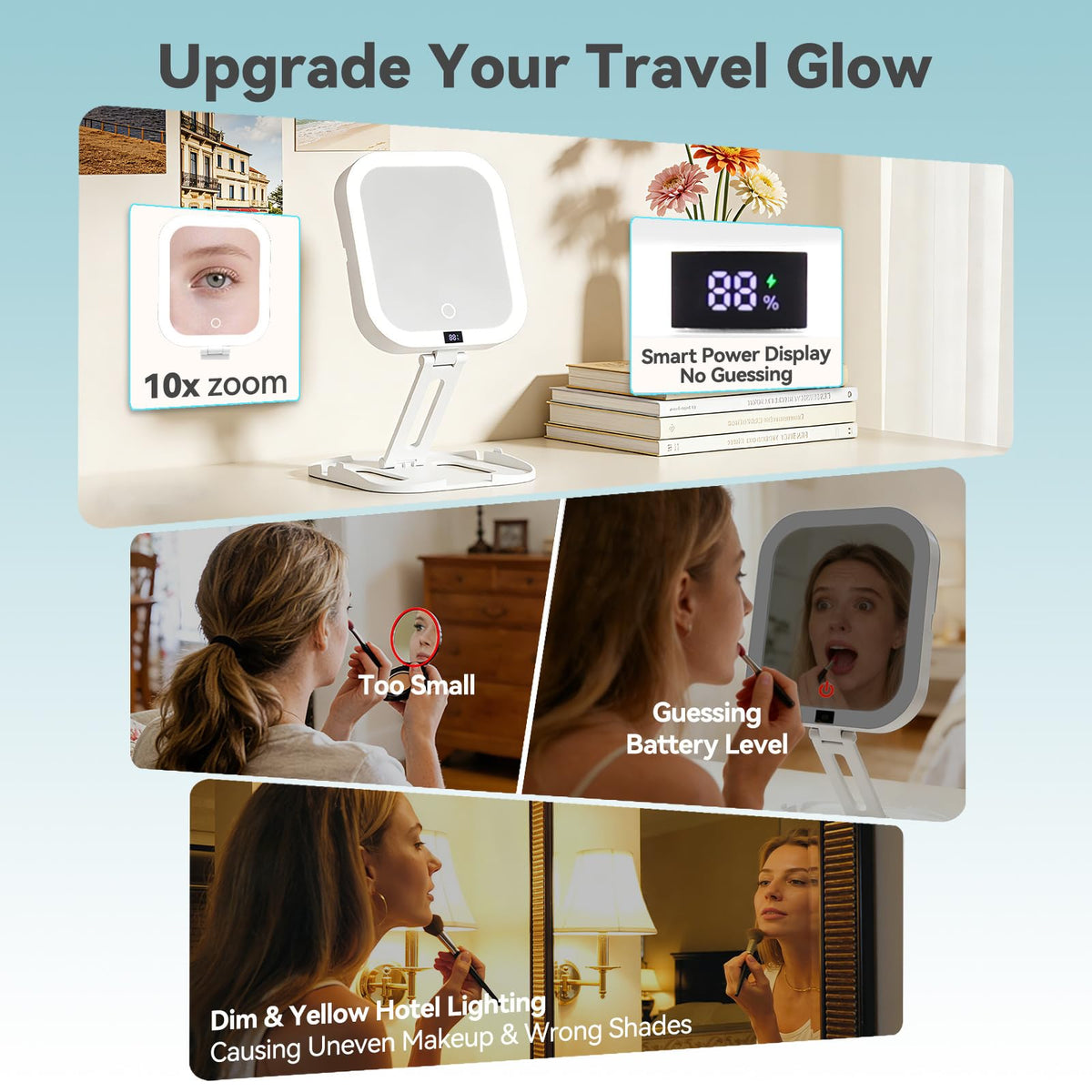 Travel Makeup Mirror with Lights 10X Magnifying Mirror with - SANYCASA Official Imagery - 6