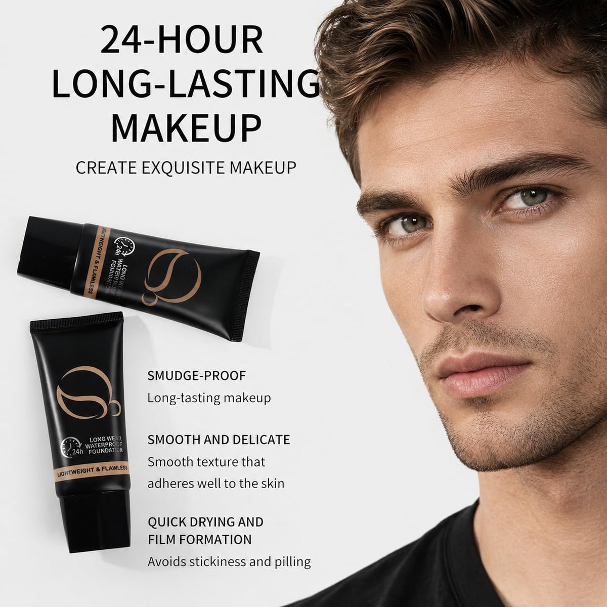 24 Hour Men s Liquid Foundation with Brush Concealer BB - KUQAA Official Imagery - 5
