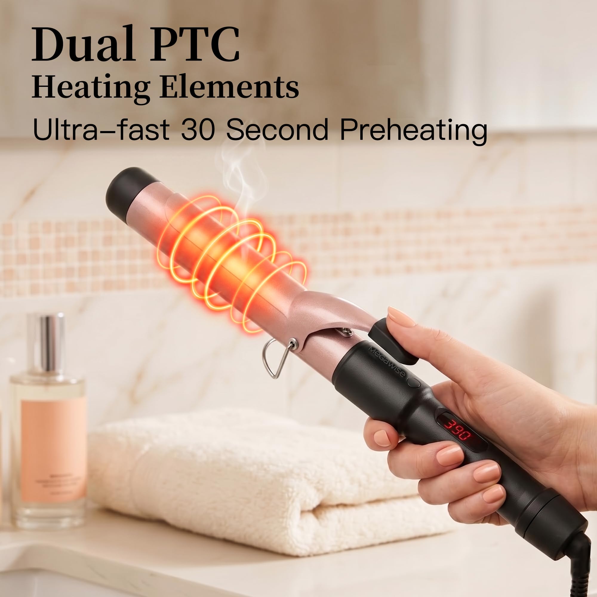 Unlock Your Hair's Potential with MegaWise Pro: 1 1/4 inch Ceramic Barrel, 60s Fast Heating, Anti-Scald Grip, and Complete Styling Kit for Effortless Glamour!
