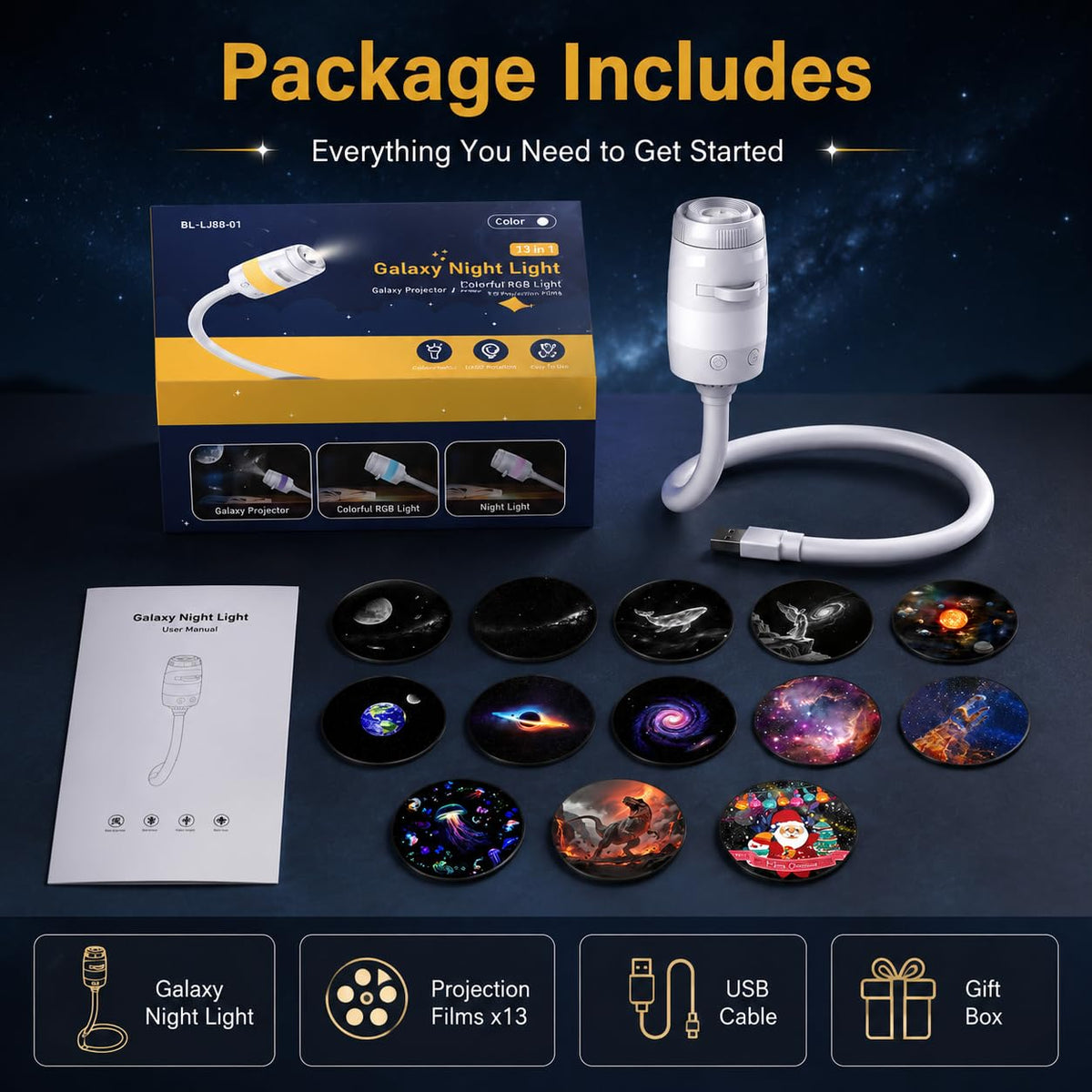 Galaxy Star Night Light Projector 2 in 1 USB Multicolor LED - B DyBoHF Official Imagery - 8