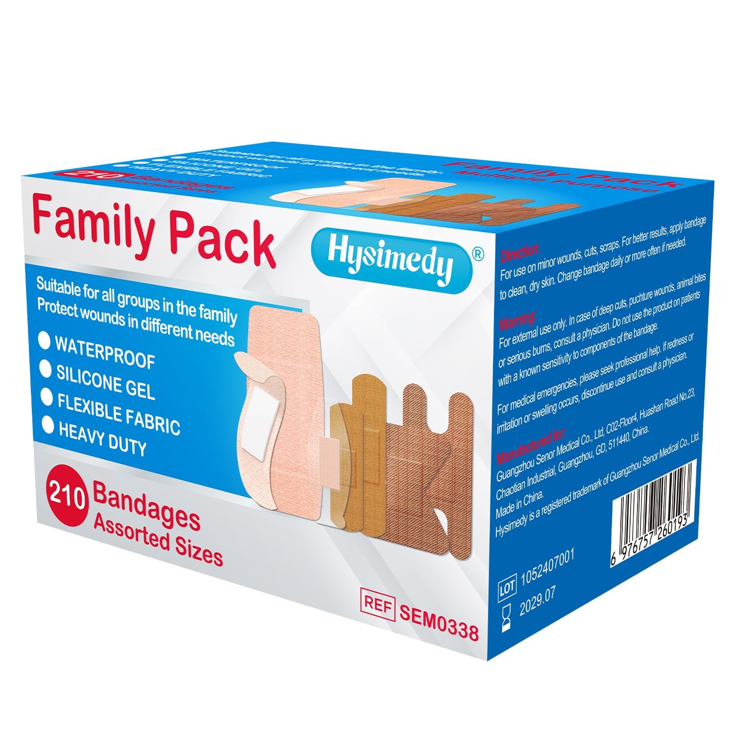 Hysimedy Assorted Bandages Variety Pack 210 Count 4 Styles for Wounds Care