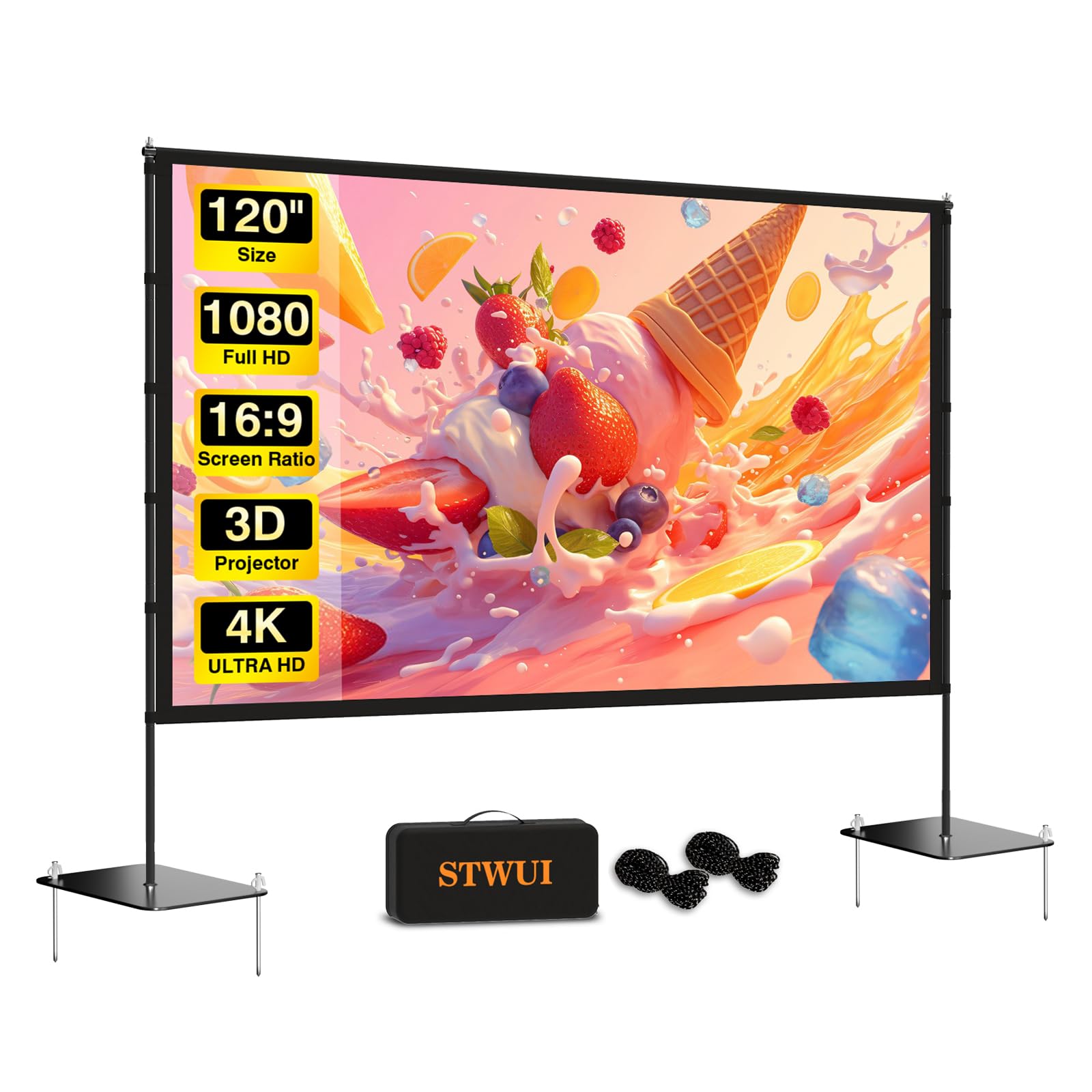 STWUI Projector Screen with Stand - 100 Inch Outdoor Projector Sc - STWUI Official Product View 10