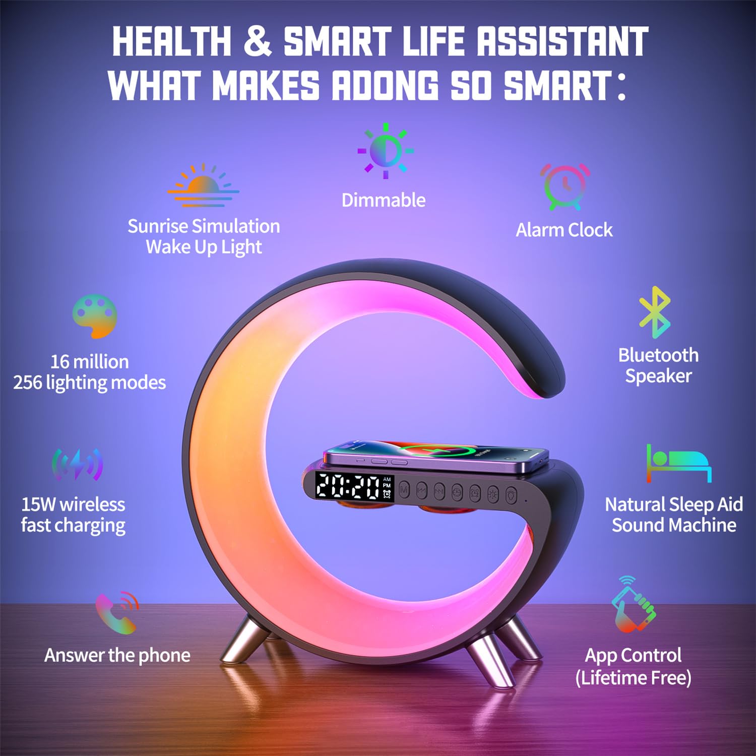 ALYNIC Smart LED Table Lamp, 4-in-1 Wireless Charger, Night Light - ALYNIC Official Product View 4