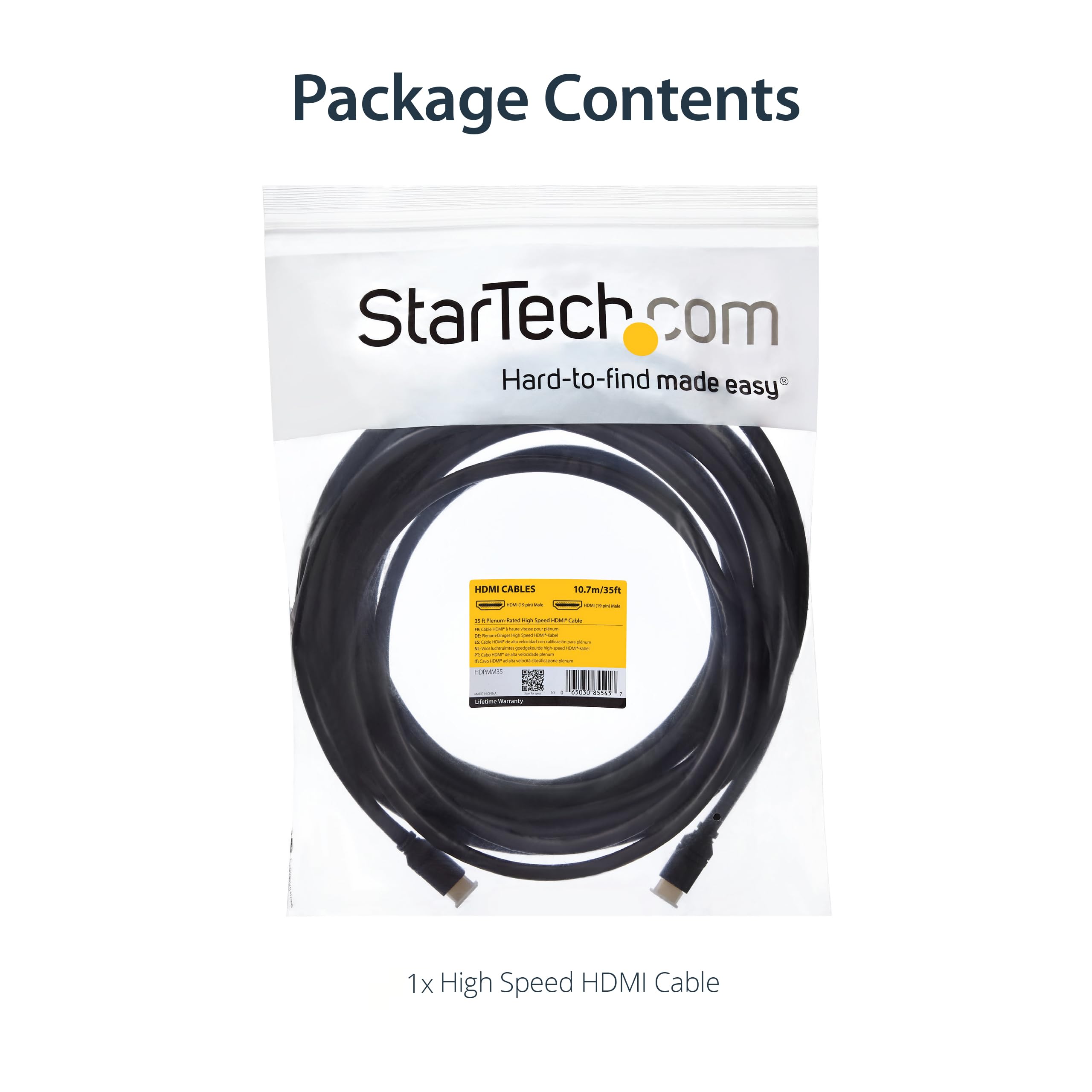 StarTech 35ft Plenum HDMI Cable, 4K 30Hz, 10.2Gbps, Male to Male (HDPMM35)
