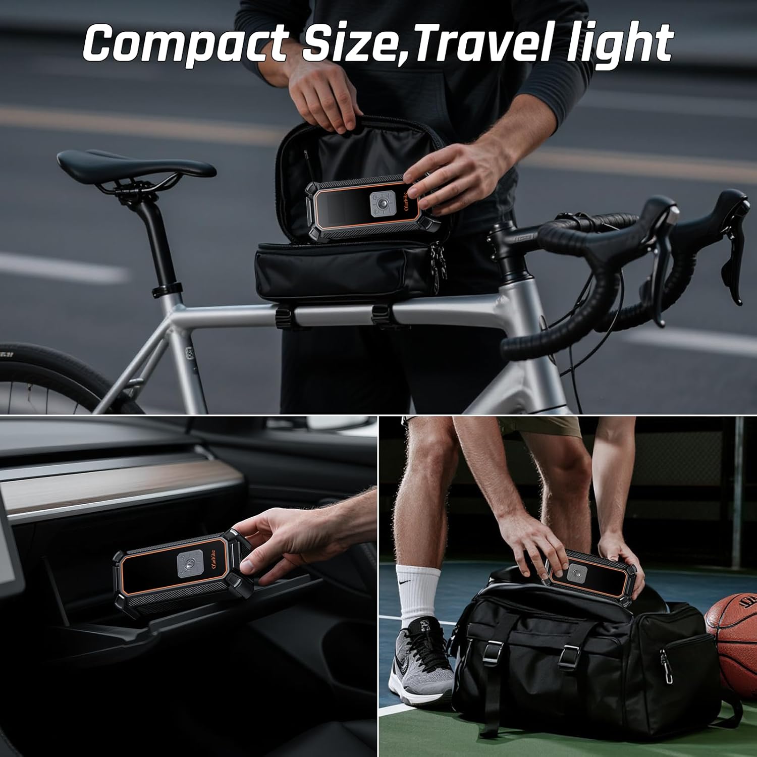 OlarHike cordless tire inflator portable air compressor with digital display, 150 PSI, dual power, and 5400 mAh battery.