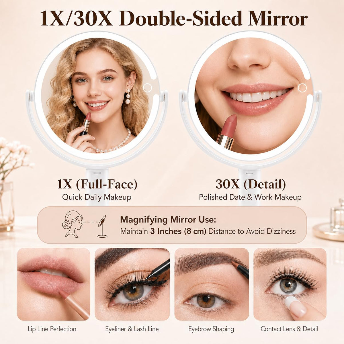 Makeup Mirror with Lights 30X Magnifying Mirrors Height - MOMOKUBA Official Imagery - 5