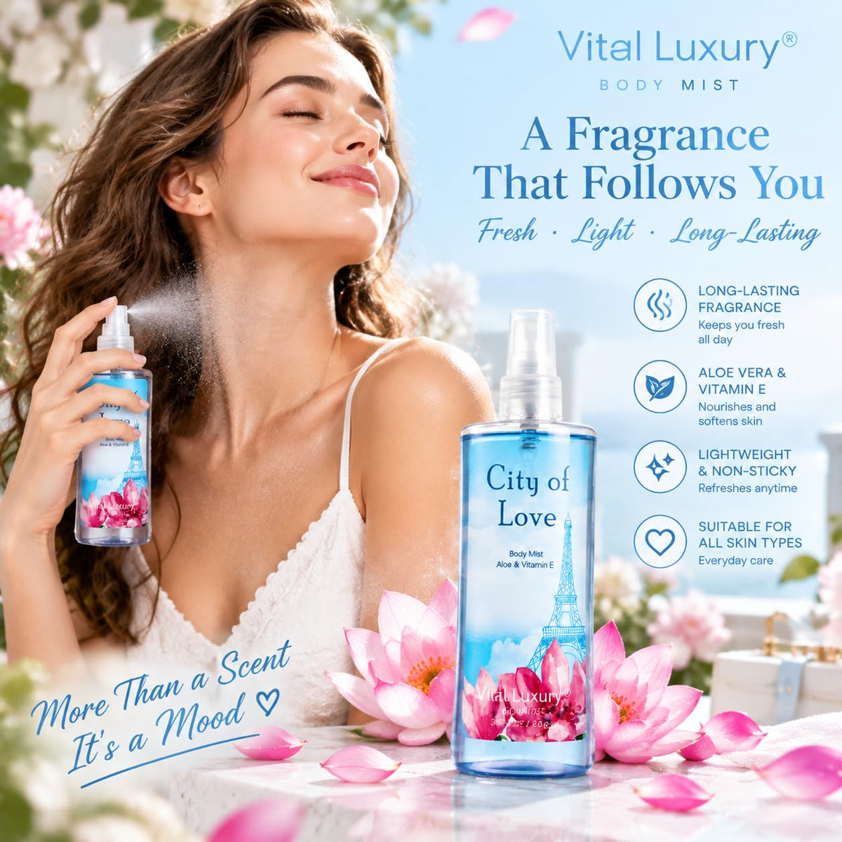 Bath Body Care Travel Set City of Love Scent 3 Piece Set - Vital Luxury Official Imagery - 7