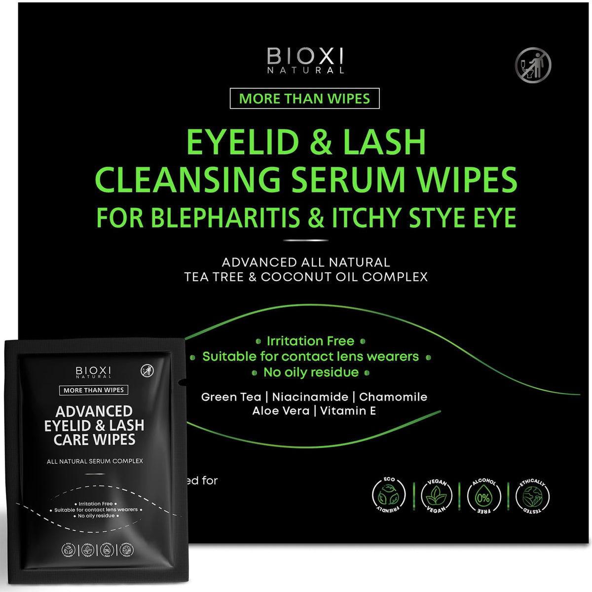 Eyelid Lash Cleansing Serum 60 Wipes for Itchy Stye Eye - BIOXI Official Imagery - 2