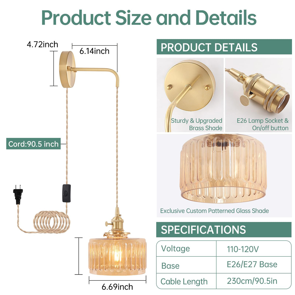 Shenmoyl Vintage Wall Sconce Wall Lamp with Amber Striped - Shenmoyl Official Imagery - 4