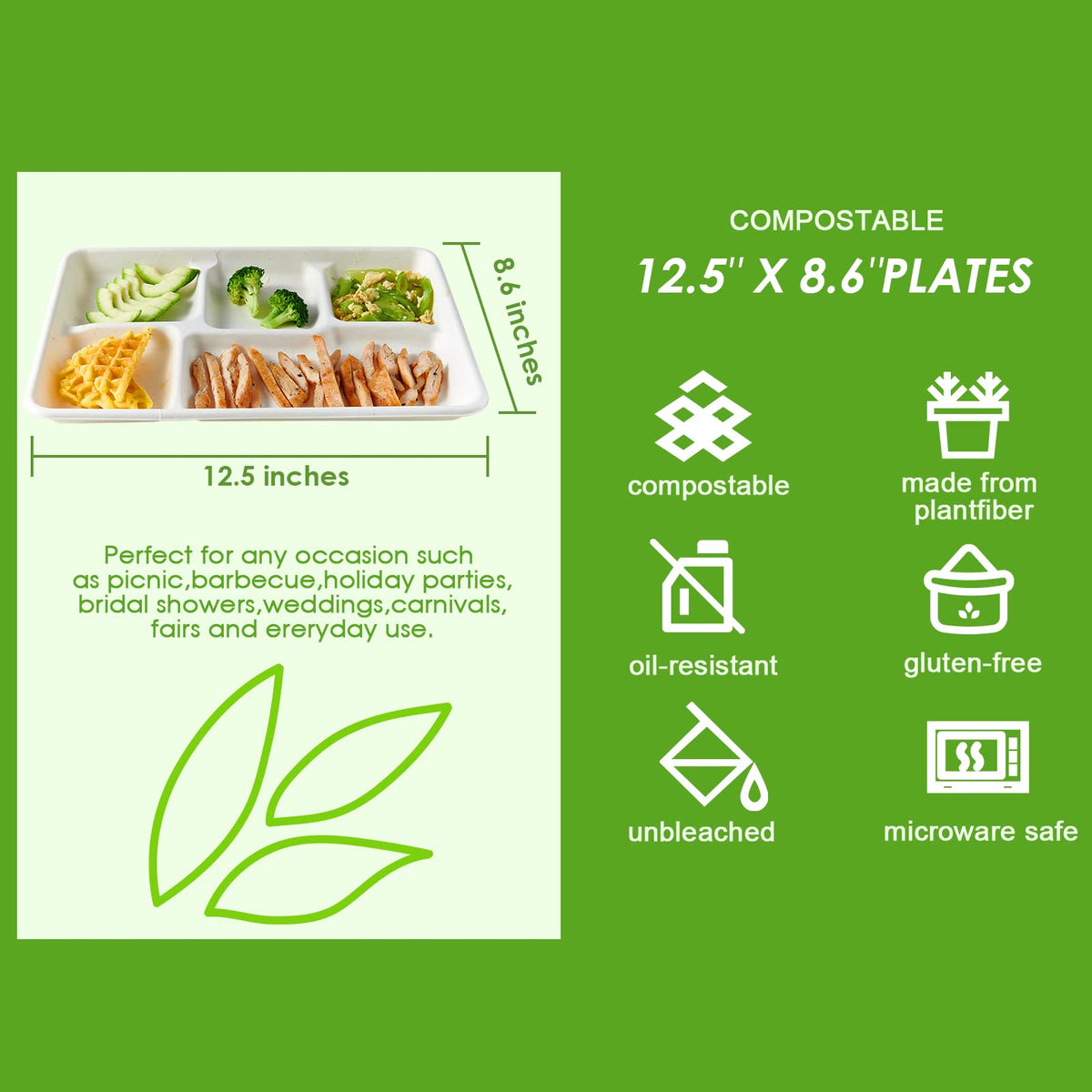 Vplus Compostable 5 Compartment Paper Plates 100 Pack 12 5 x - Vplus Official Imagery - 4