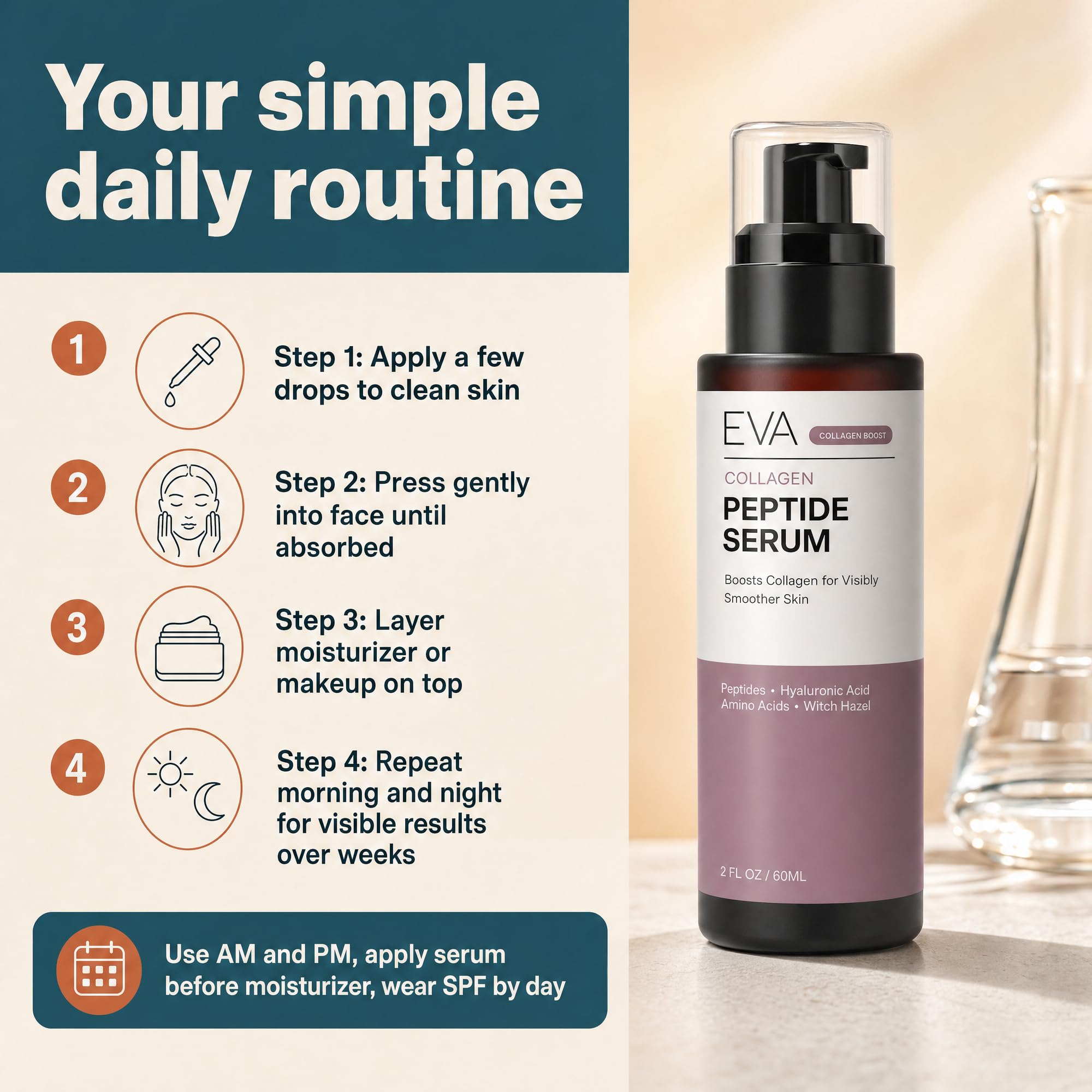 Eva Naturals Collagen Multi Peptide Serum for Face, Copper Peptides - Eva Naturals Official Product View 8