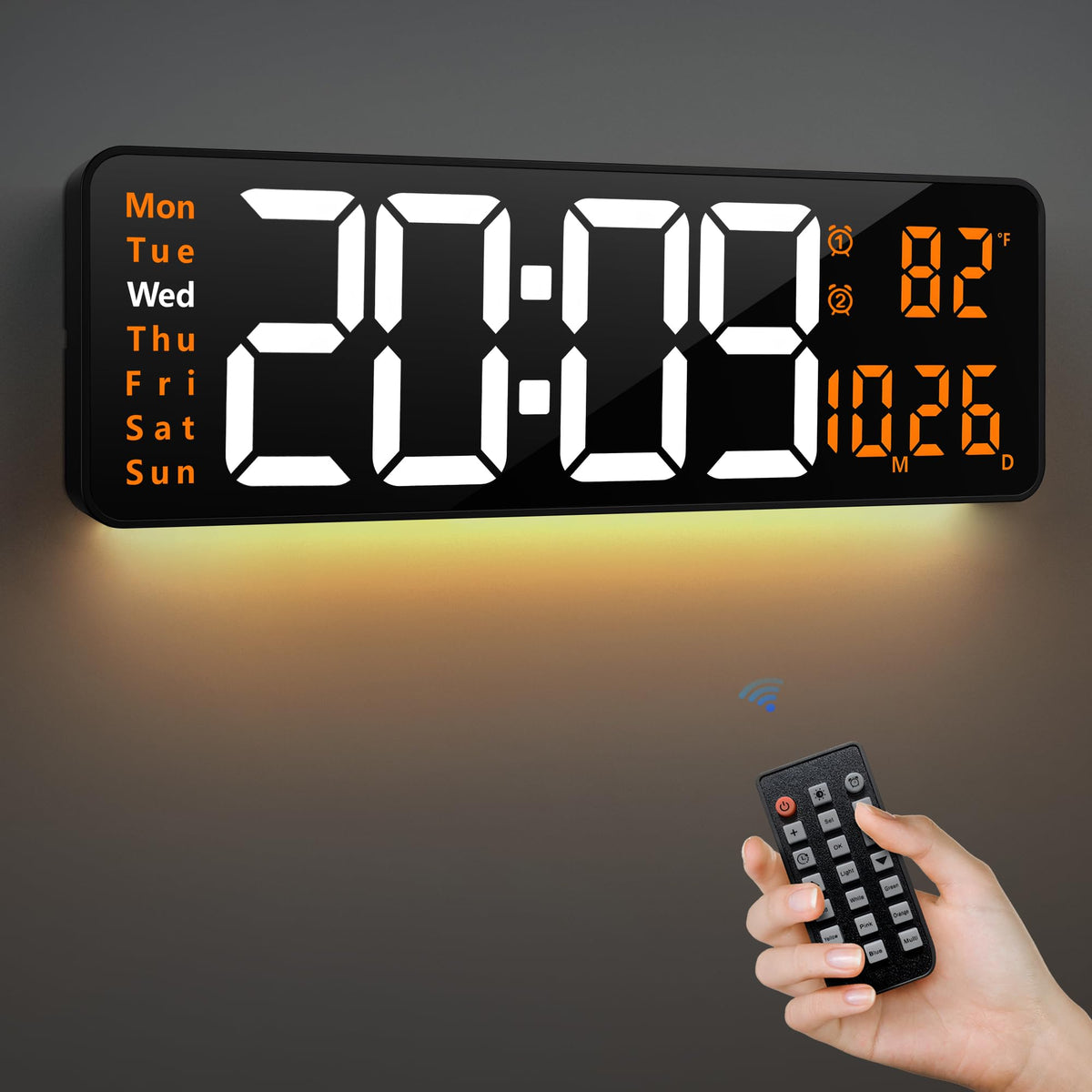 16 2 Digital Wall Clock RGB Remote Dual Alarm Auto - LEIKE Official Imagery - 1