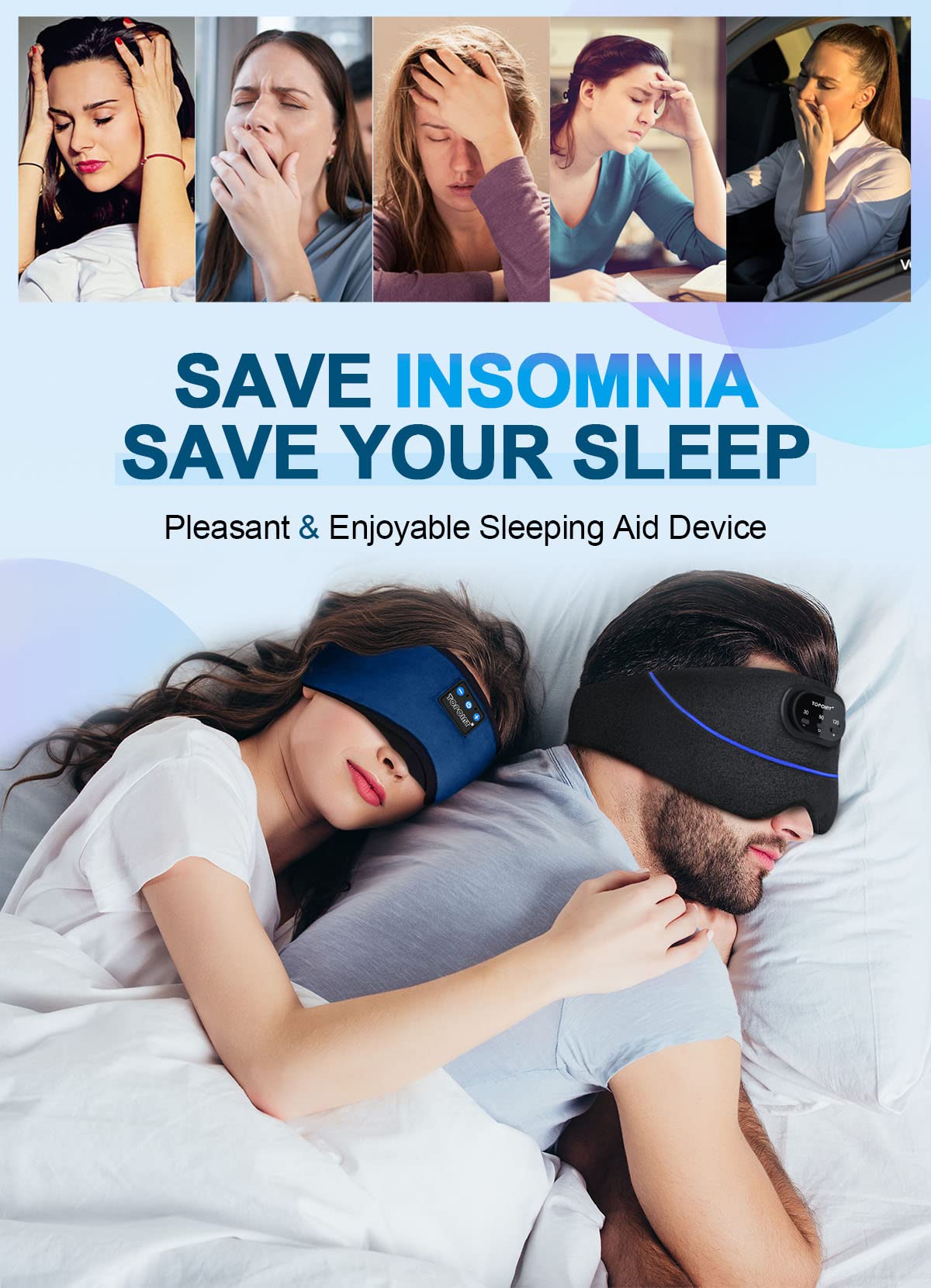 TOPOINT Sleep Headphones, Sleeping Headphones Bluetooth Sleep Mas - TOPOINT Official Product View 7