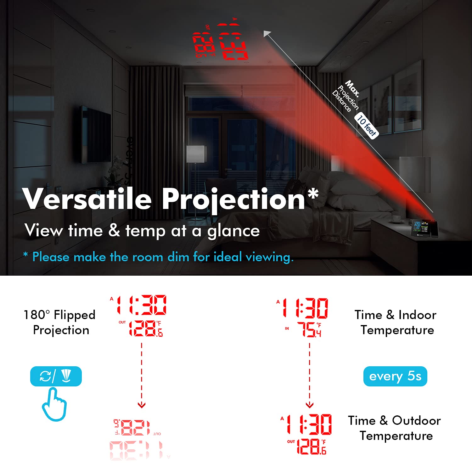 DR.PREPARE Projection Alarm Clock, Digital Clock Projector on Ceiling - View 2