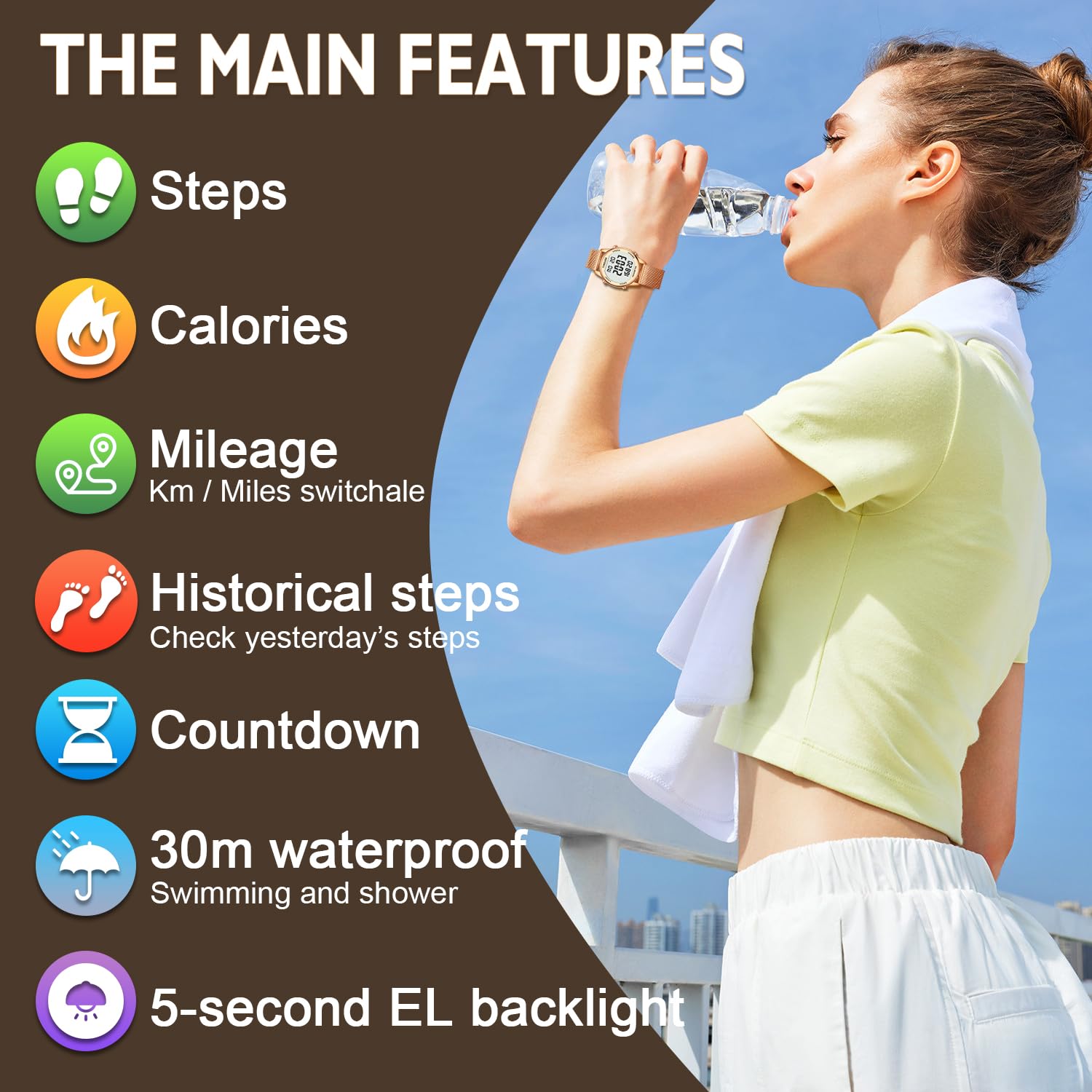 TIMEURE Pedometer Watch for Women, Step Counter Watch, No App or Charg - View 2