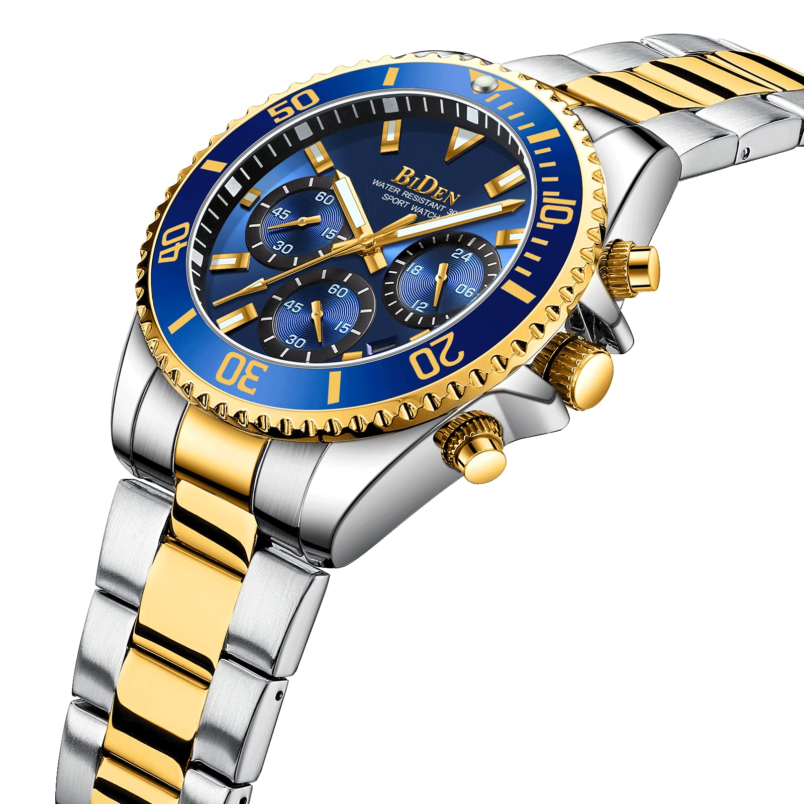 BIDEN Chronograph Men's Watch Gold Blue Steel
